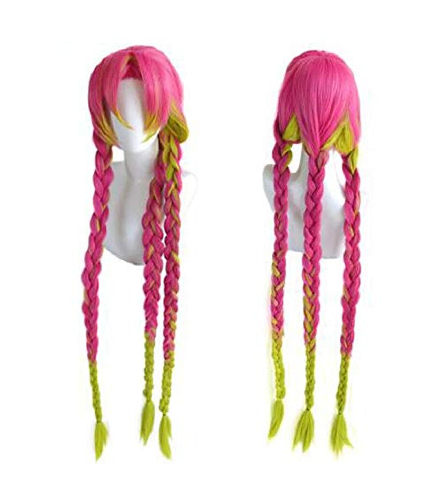 Demon Slayer Kanroji Mitsuri Cosplay Wig - Long Braids Heat-Resistant Synthetic Hair + Wig Cap - International Shipping Available - Buy Online on SooperMarket.com