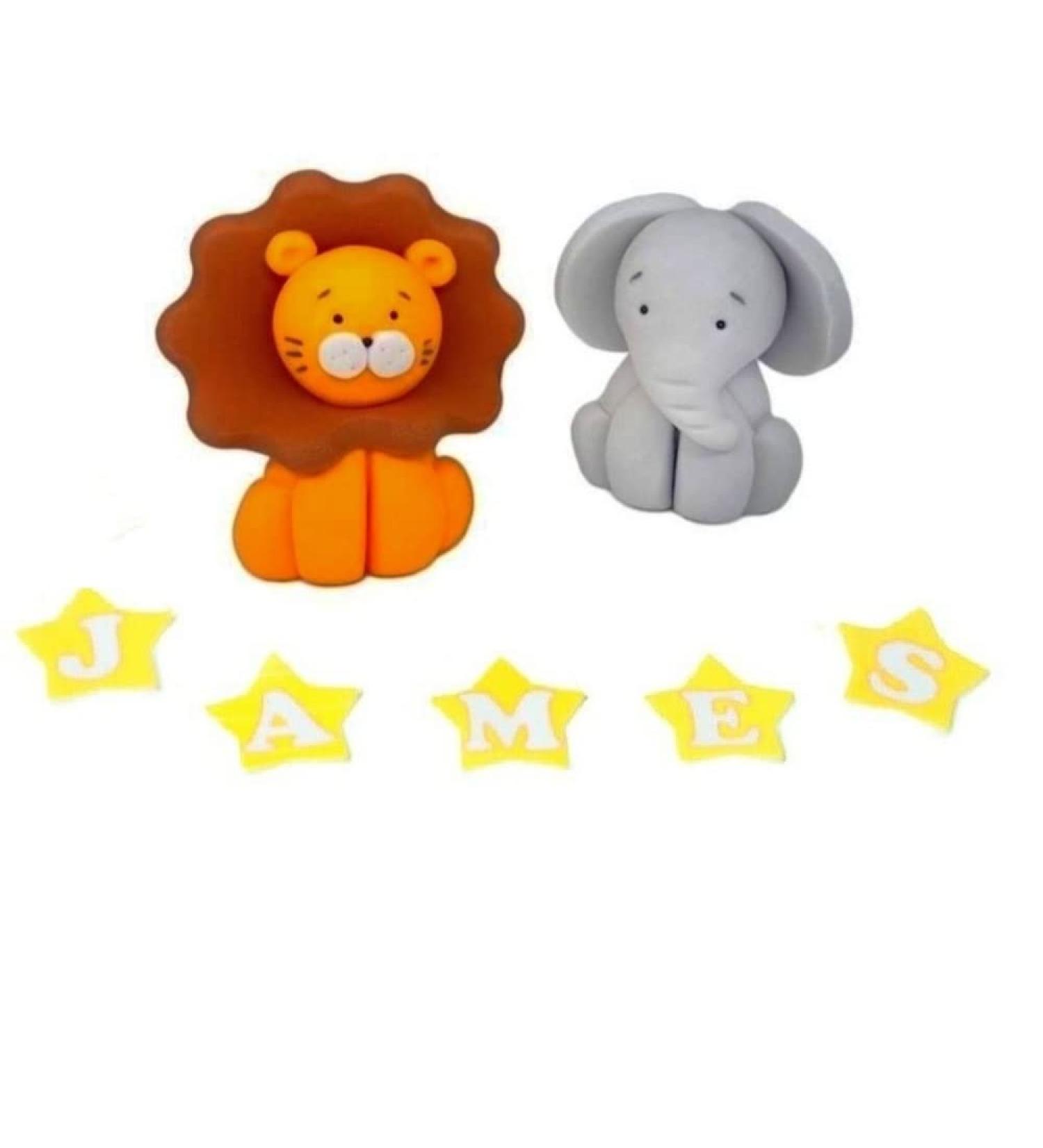 Personalised Animals Cake Toppers Set - Edible Jungle Lion Elephant Kids Cupcake Decorations with an Edible Glue - Set of 2 Birthday Party Supplies - Buy Online on SooperMarket.com