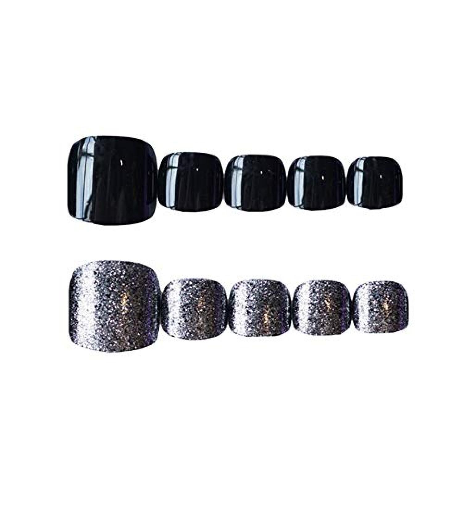 24pcs Short Glitter False Toenails with Glue Design Acrylic Short Fake Feet Nails for Women Press On Toenails for Women Glue On Toe Nails for Women - Buy Online on SooperMarket.com