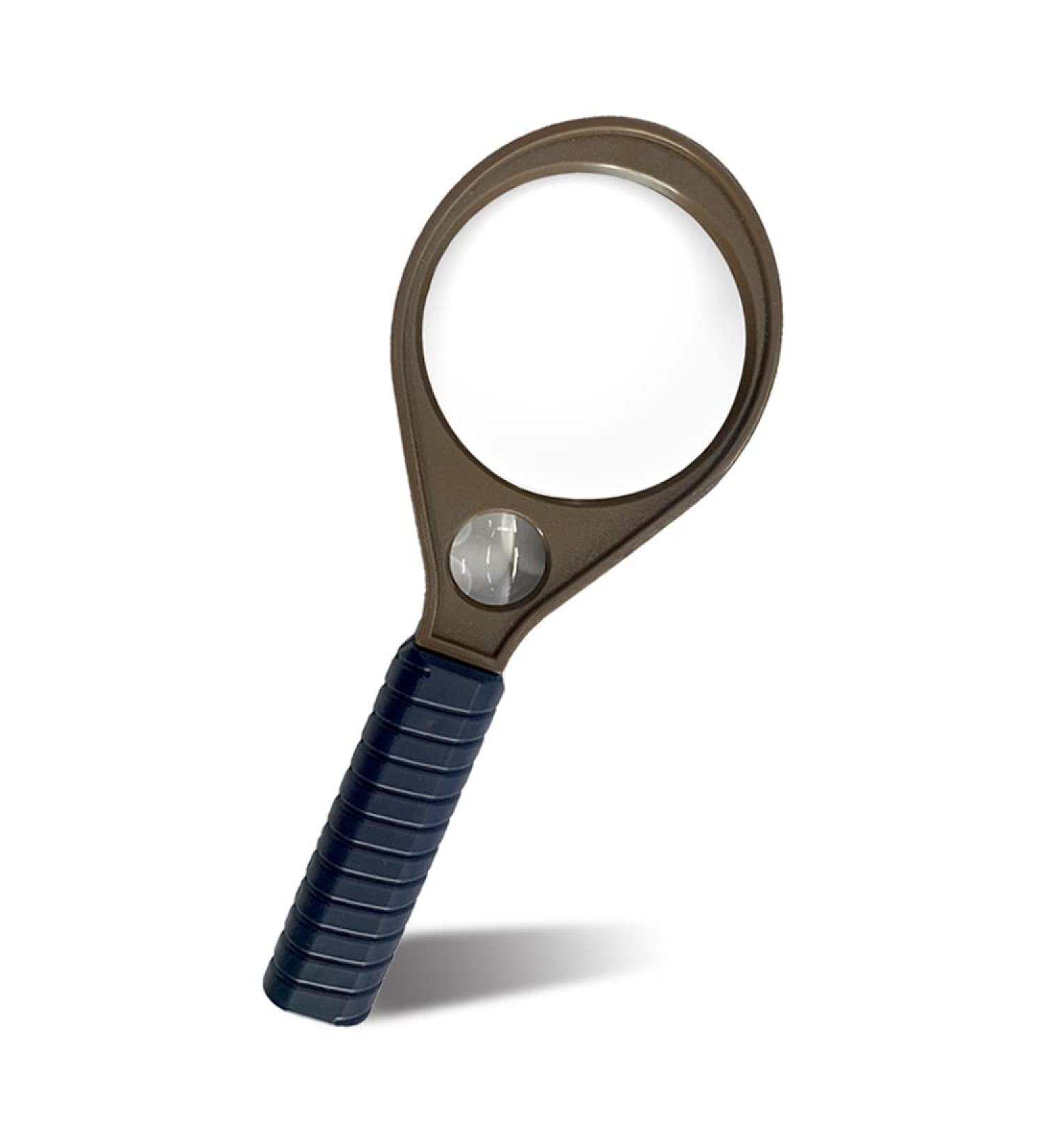 20 x & 10 x Handheld Magnifier Glass with Protective Sleeve Small Reading Magnifying Glass with Non Slip Handle Portable Hand Held for Seniors Students Exploring (65mm Blue & Brown) - Buy Online on SooperMarket.com