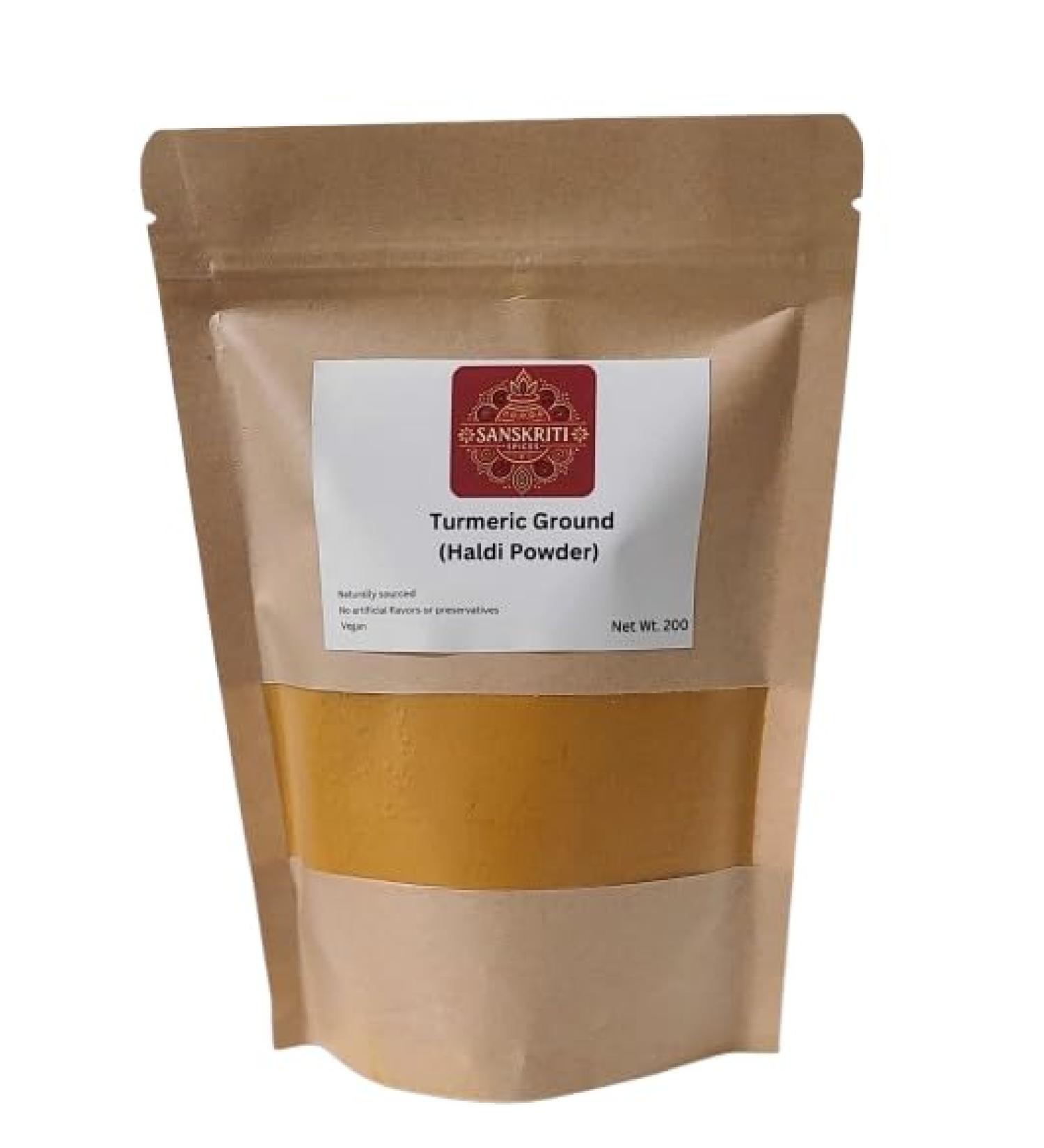 Sanskriti Spices Pure Turmeric Powder | 200 g | Vegan | No Artificial Colors or Preservatives | Authentic Indian Haldi - Buy Online on SooperMarket.com