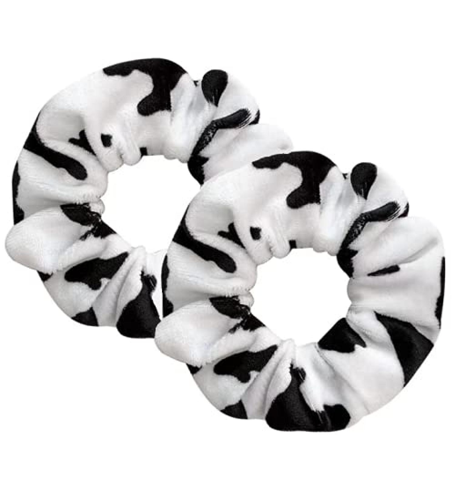 KDDOM Cow Pattern Velvet Hair Scrunchie Set - 2 PCS Elastic Hair Ties for Girls and Women - Buy Online on SooperMarket.com