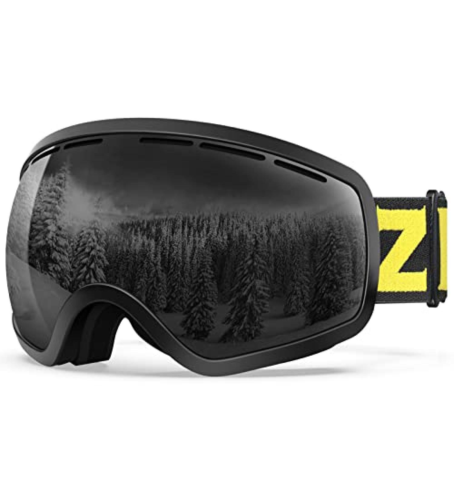ZIONOR X10 Ski Snowboard Goggles - OTG Anti-fog UV Protection | VLT 17% Black Frame Black Lens - Buy Online on SooperMarket.com