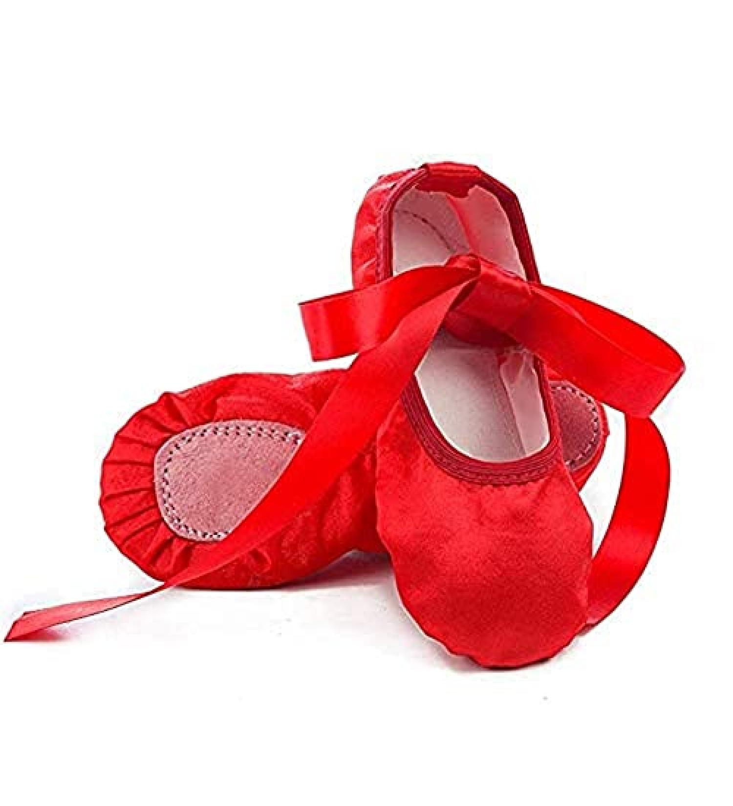 WENDYWU Girls Ballet Dance Shoes Purple Flat Slipper with Ribbon - Size 3 Big Kid (Red) - Buy Online on SooperMarket.com