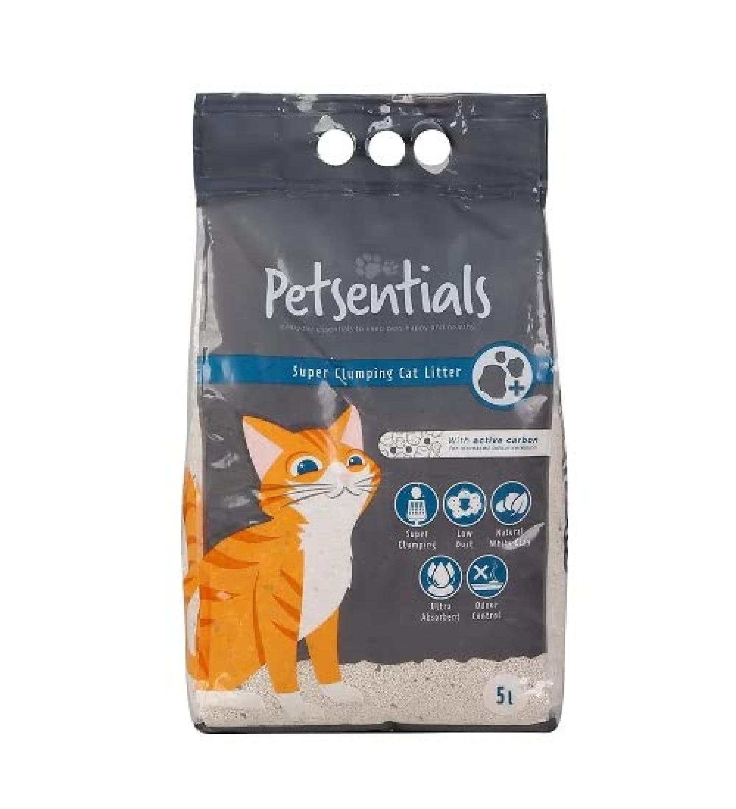 Petsentials Super Clumping Cat Kitten Litter Ultra Absorbent Natural Cat Litter with Active Carbon (5L) White - Buy Online on SooperMarket.com