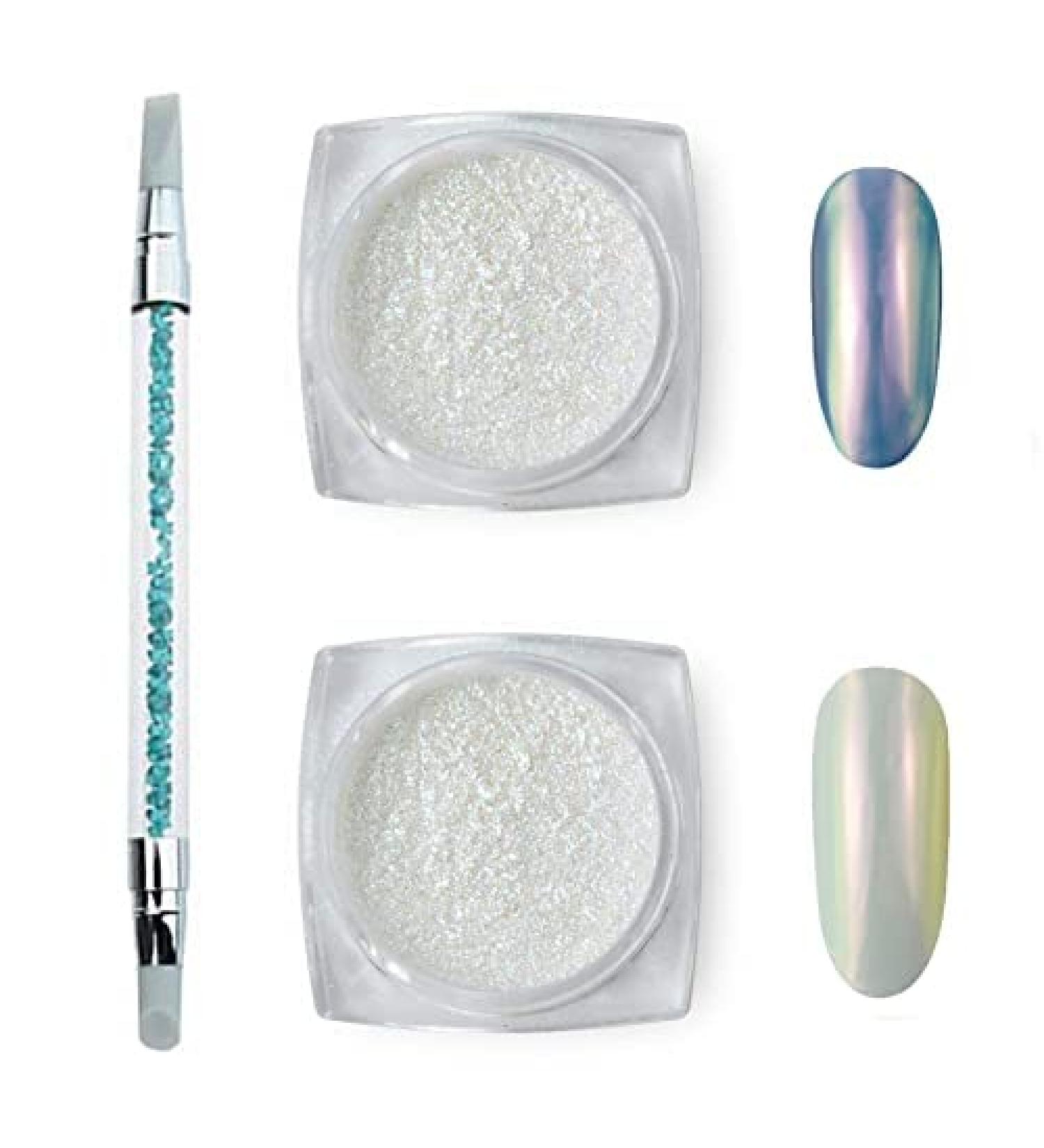 MEILINDS Chrome Nail Powder - Aurora & Mermaid Nail Powders with Silicone Brush (2 Boxes) - Buy Online on SooperMarket.com