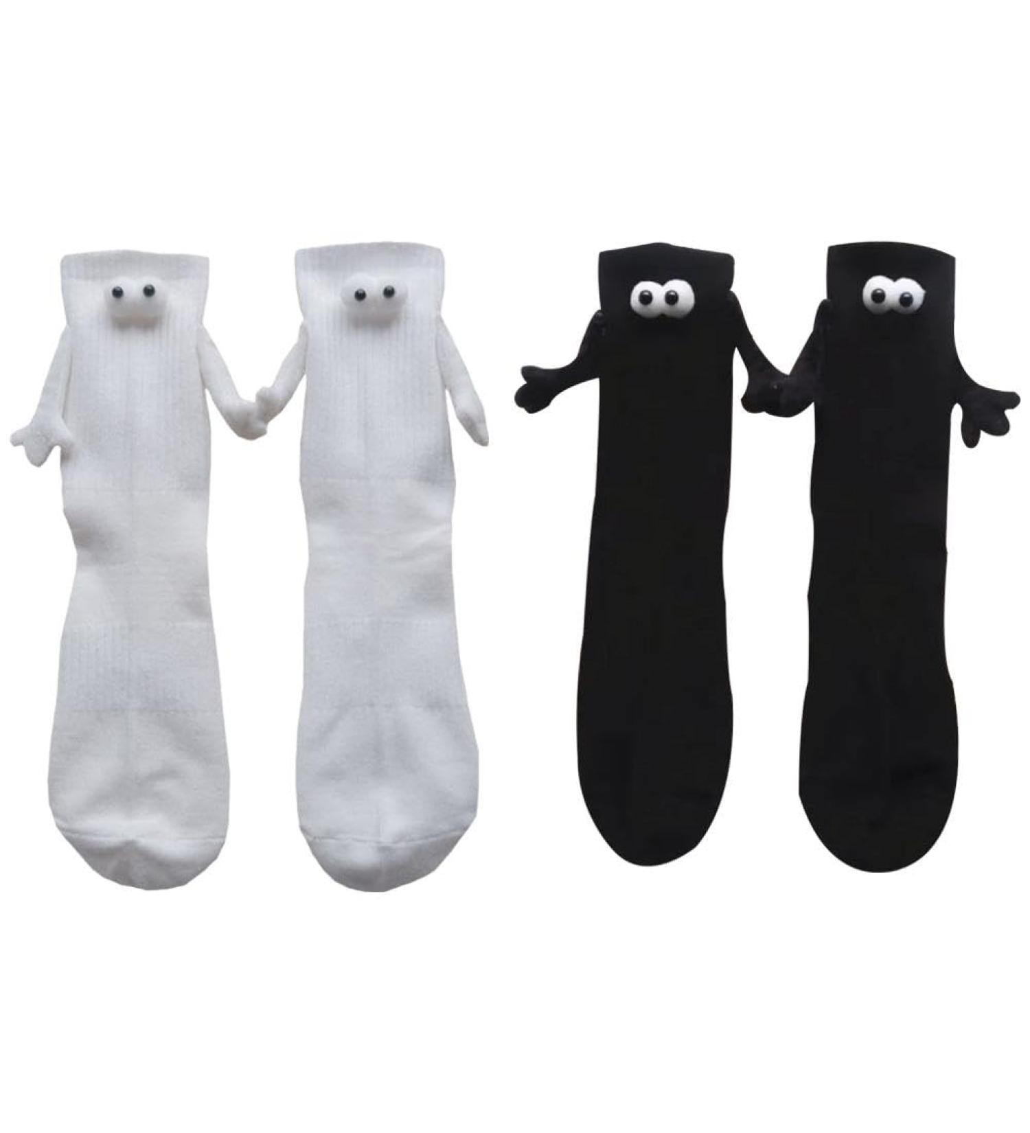 Novelty Magnetic Suction 3D Couple Socks | Funny Holding Hands Design | Unisex | 2 pairs Black + White - Buy Online on SooperMarket.com
