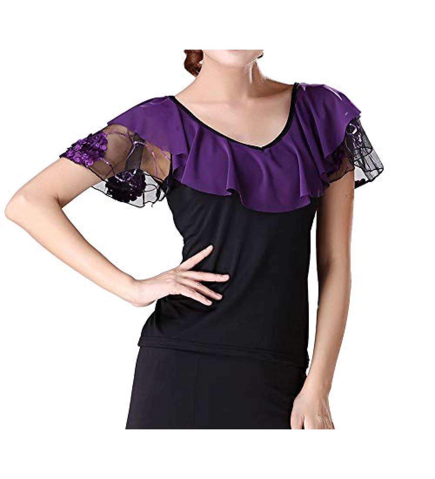 Whitewed Modern Latin Ballroom Dance Top | Performance Costume Shirt | Black/Purple - Buy Online on SooperMarket.com