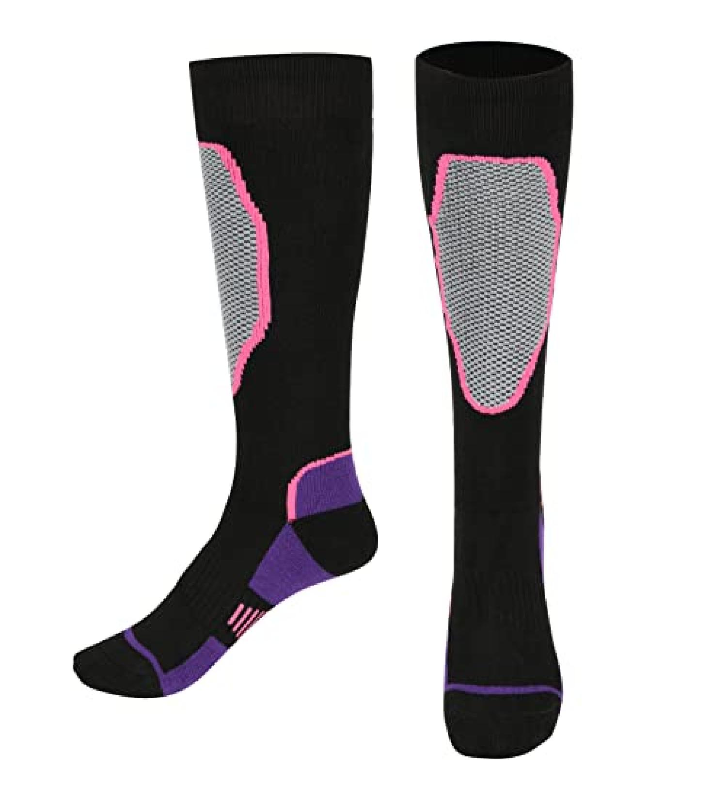 Cosmos Over the Calf Ski Socks - Warm Cotton Socks for Winter Sports (Black & Purple) - Buy Online on SooperMarket.com