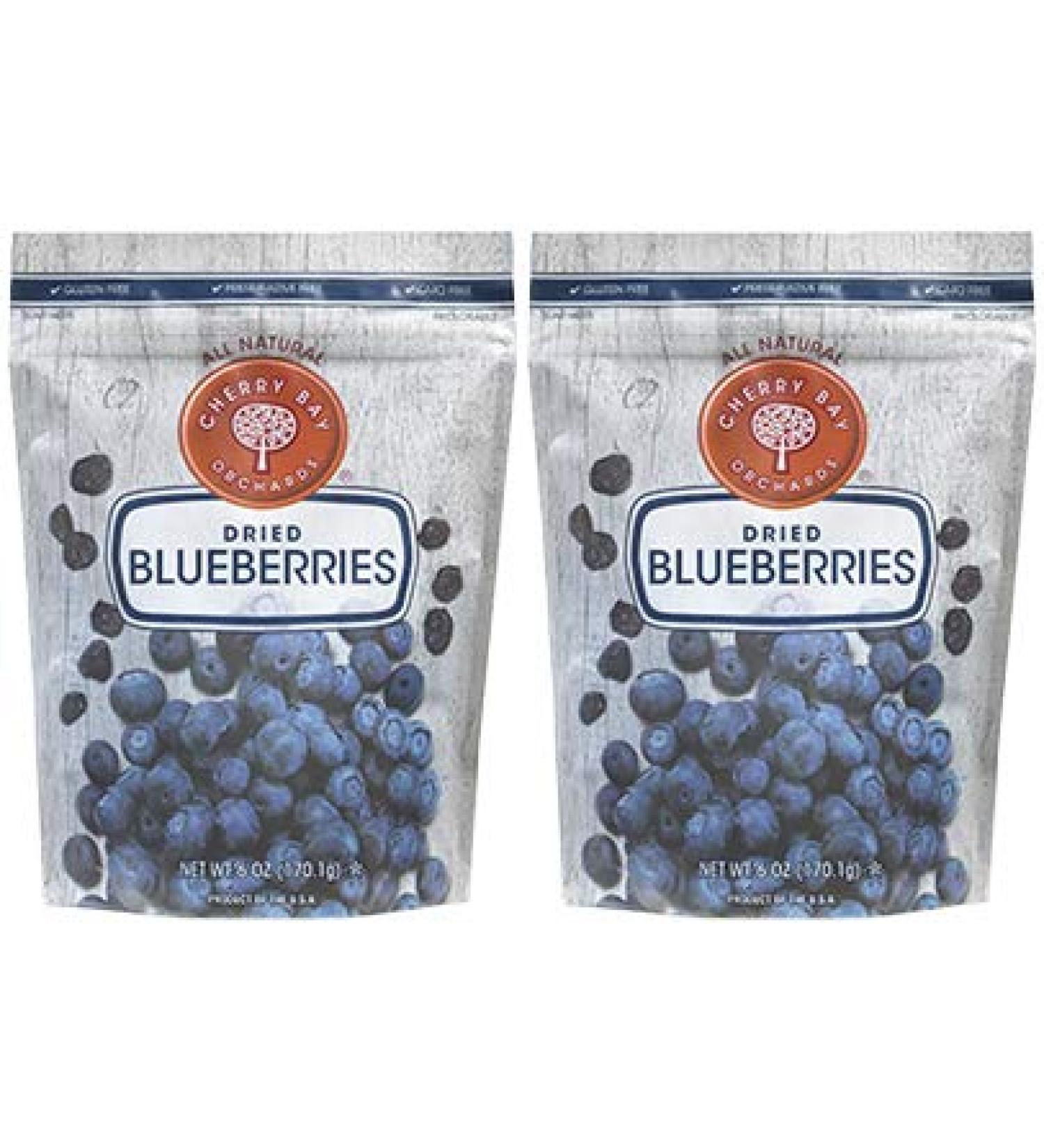 Cherry Bay Orchards Dried Blueberries 12oz - 100% Domestic Natural Kosher Certified - Gluten-Free & GMO Free - Resealable Pouch - 6oz x 2 - Buy Online on SooperMarket.com