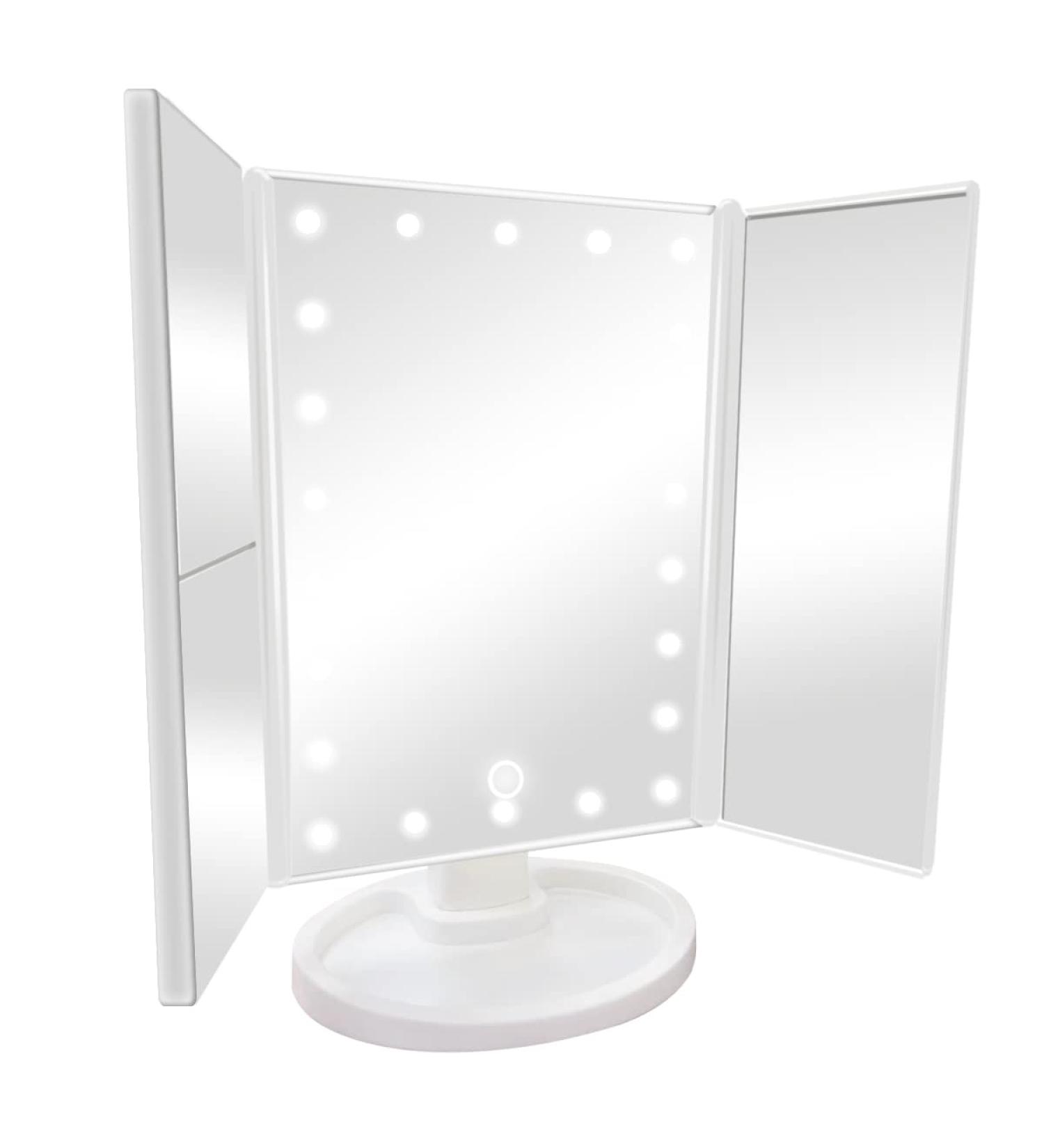 Buy From TV Trifold Makeup Mirror with LED Lights - Portable Vanity Mirror with 10x Magnification - Dimmable Lighted Mirror for Makeup and Grooming - Buy Online on SooperMarket.com