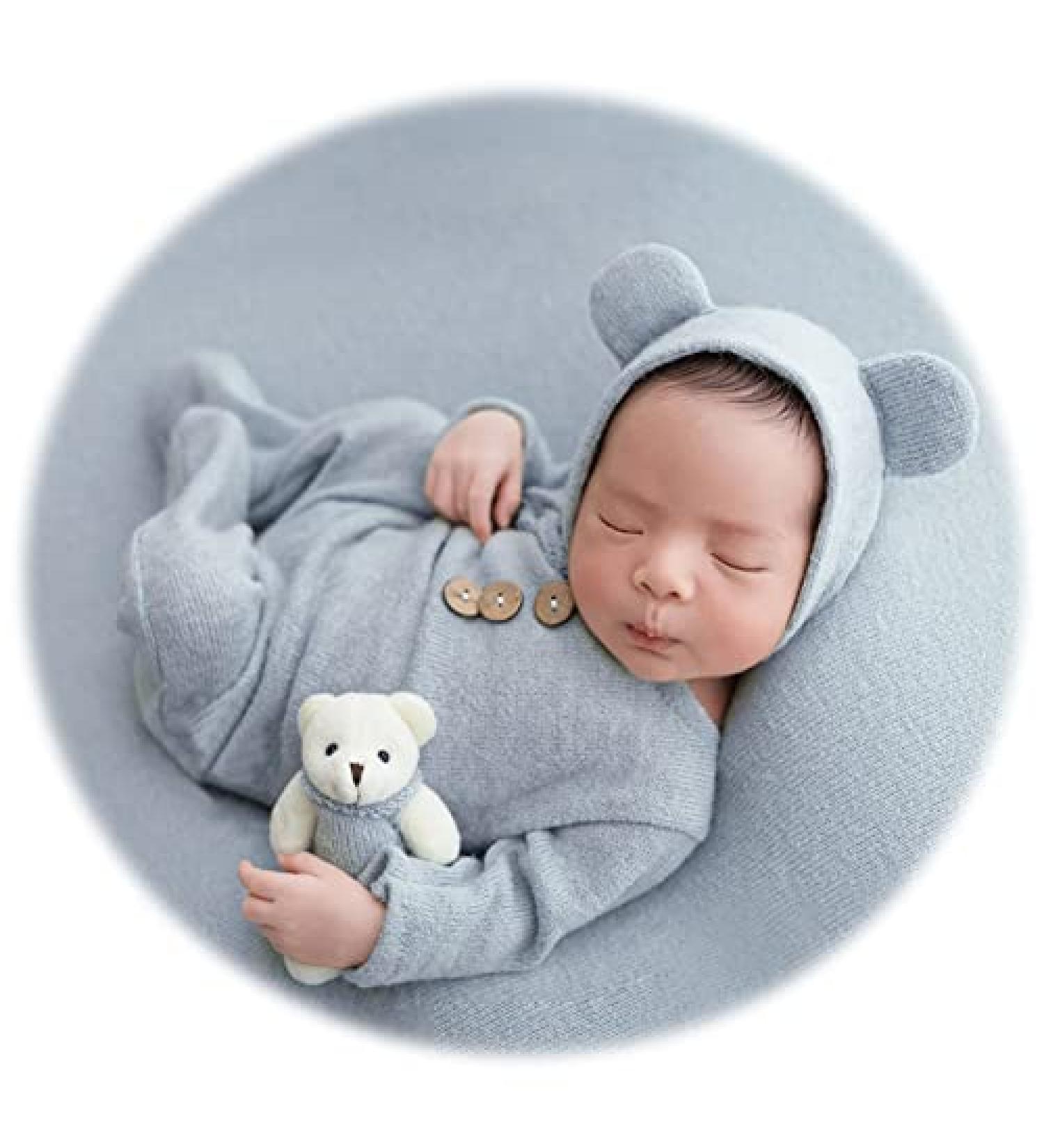 Zeroest Newborn Prince Photo Prop Set - Baby Photography Outfit with Bear Hat and Clothes in Light Blue - Buy Online on SooperMarket.com