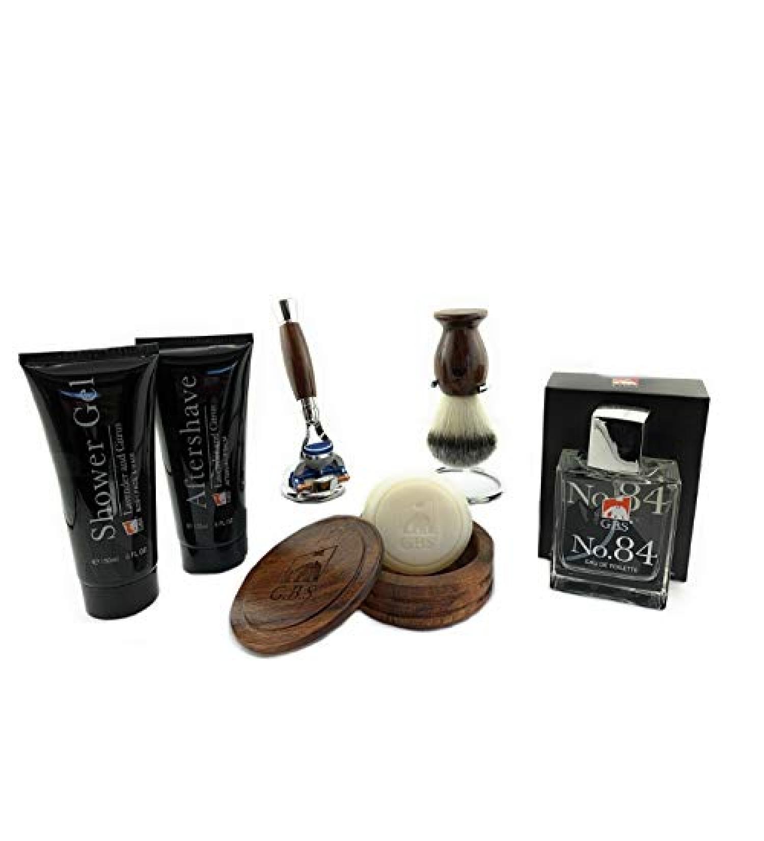 Buy G.B.S Men's Wet Shaving Set - Wood Razor Bowl Soap Brush & No. 84 Cologne | International Shipping Available - Buy Online on SooperMarket.com