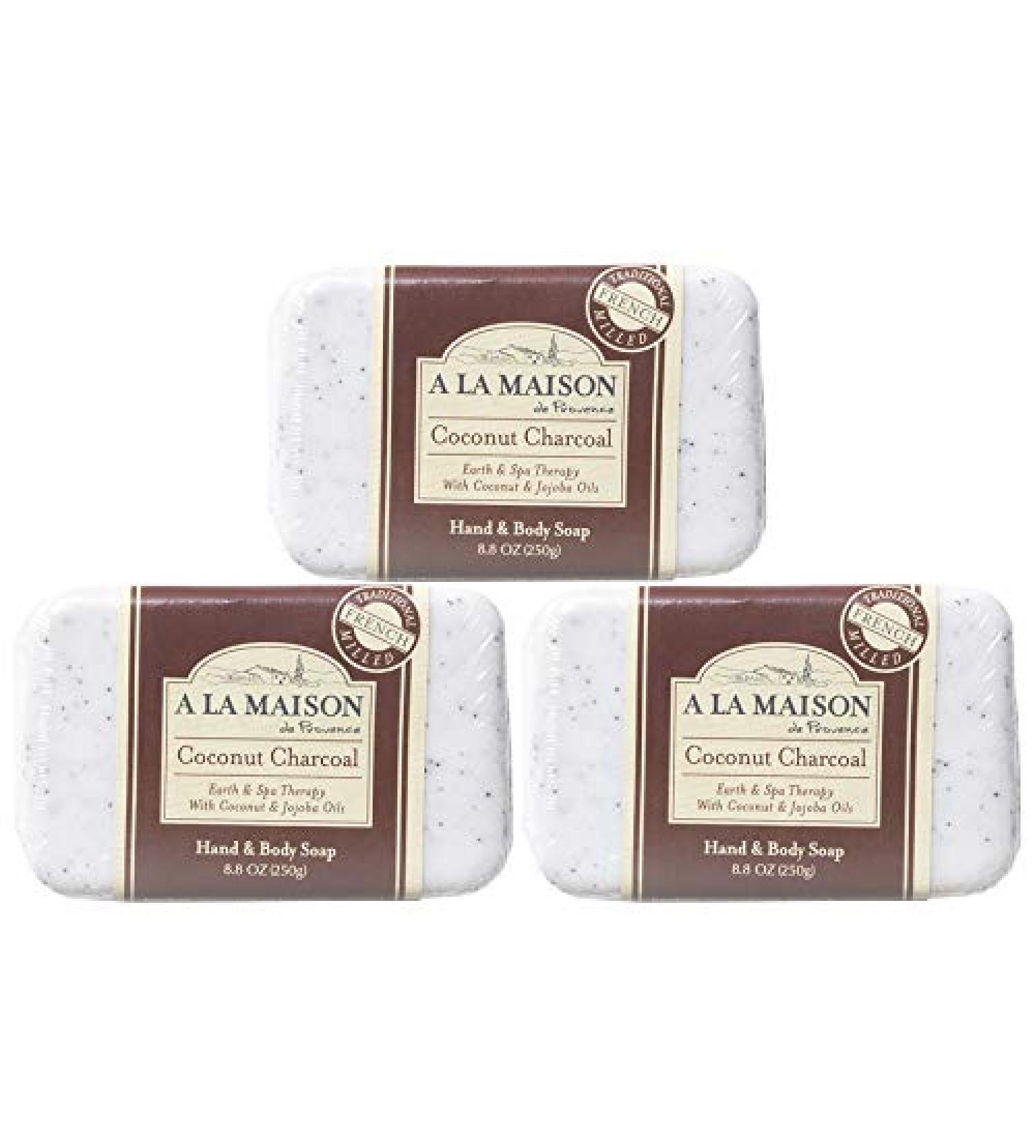 A La Maison Coconut Charcoal Bar Soap 8.8 oz. (3 Pack) - Triple French Milled, All Natural, Moisturizing Soap for Men and Women - Face and Body - Buy Online on SooperMarket.com
