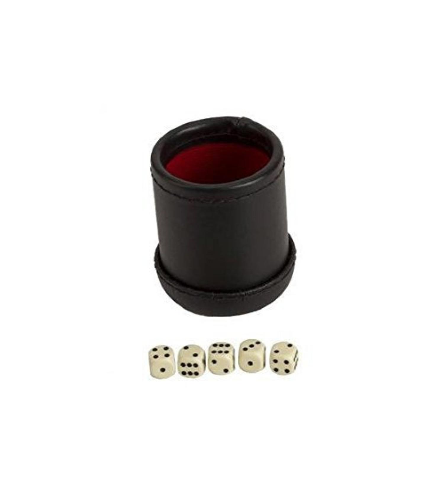 4" Deluxe Dice Cup with 5 Standard Dice, Black/Cream Color