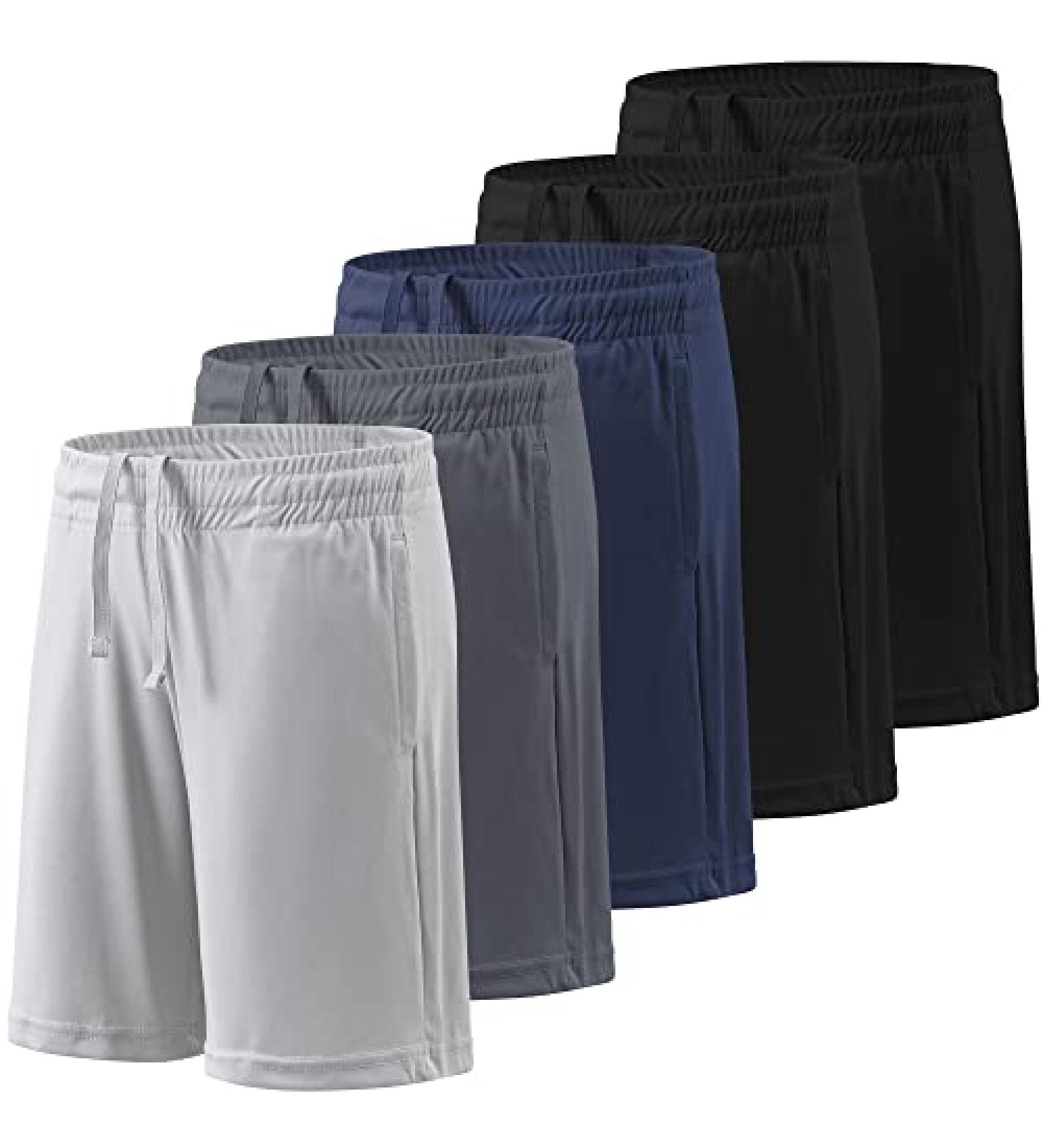 BALENNZ Boys 5-Pack Athletic Shorts - Youth Quick Dry Basketball Shorts with Pockets - Elastic Waistband - Medium, Black/Black/Dark Grey/Navy/Light Grey - Buy Online on SooperMarket.com