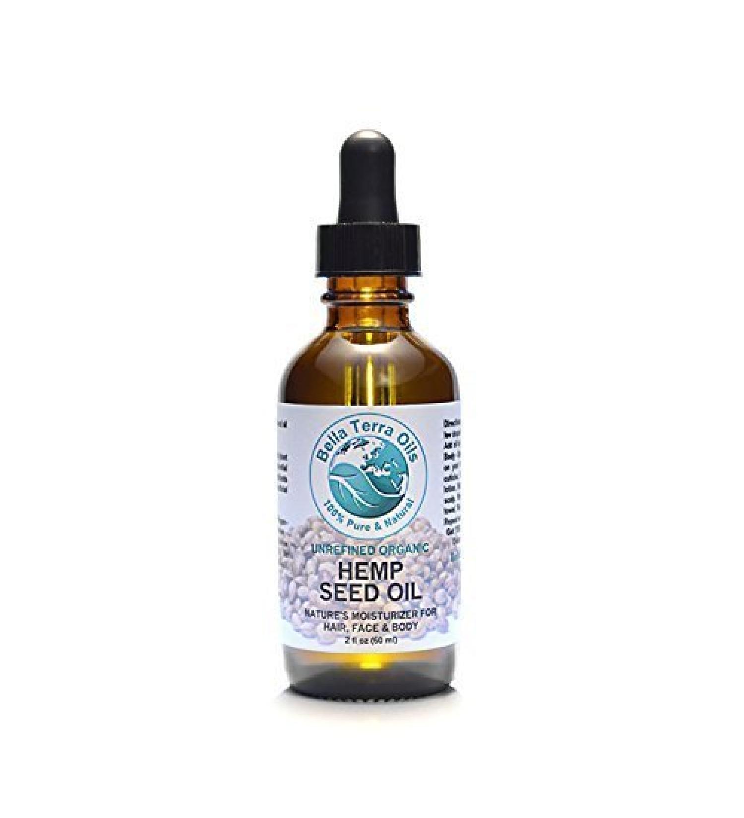 Bella Terra Oils - Hemp Seed Oil 2 oz - Cold-Pressed Rich in Omega-3 & Omega-6 Fatty Acids Vitamin D & E Enhance Your Cosmetic Ritual with Pure Nutrition 2 Fl Oz (Pack of 1)