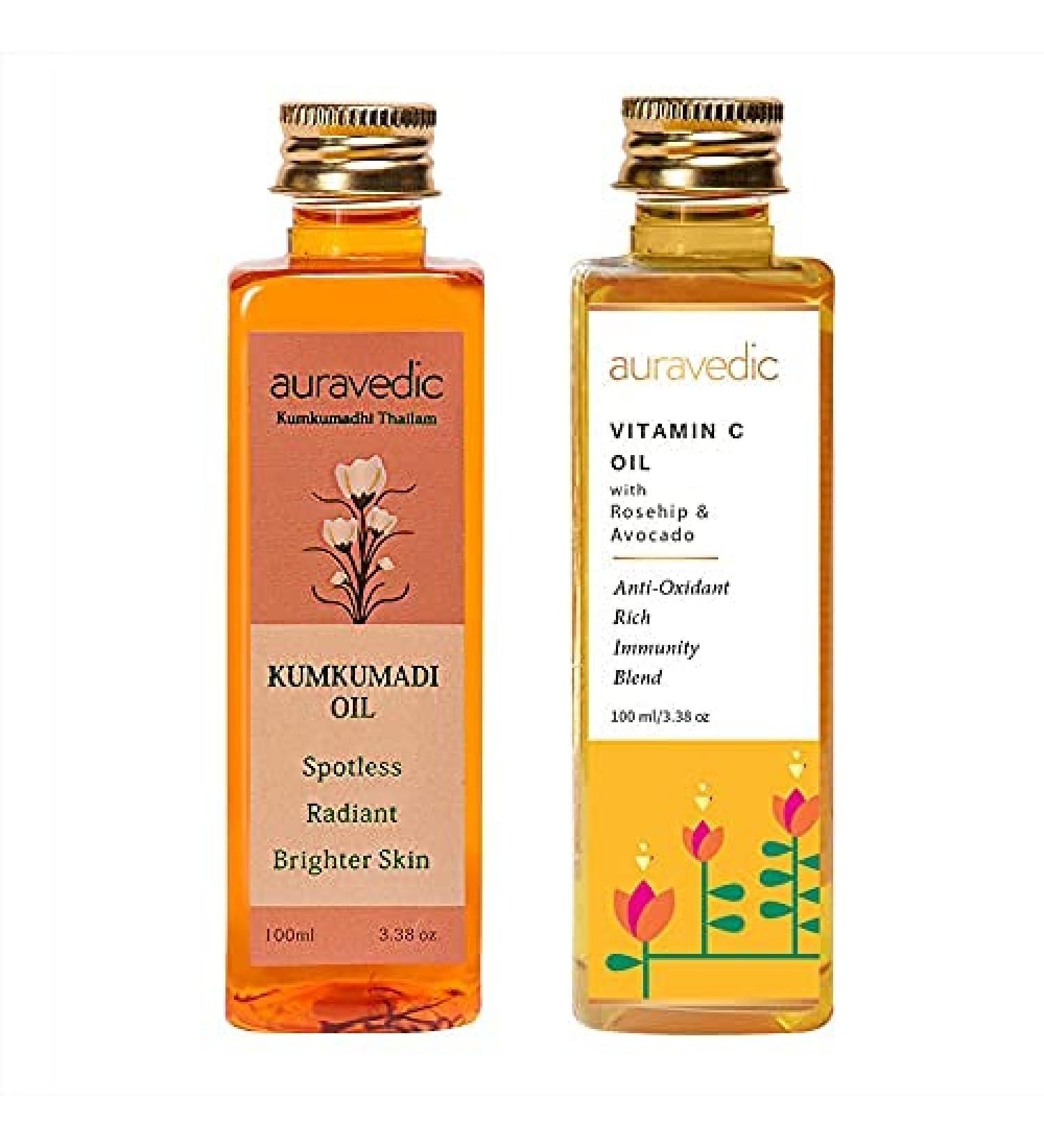 Kumkumadi Saffron & Vitamin C Oil - Hydrating Moisturizer | Reduce Fine Lines & Nourish Dry Skin | Natural Facial Massage Oil | 2 Pack (3.38 Fl Oz/100ml - Buy Online on SooperMarket.com