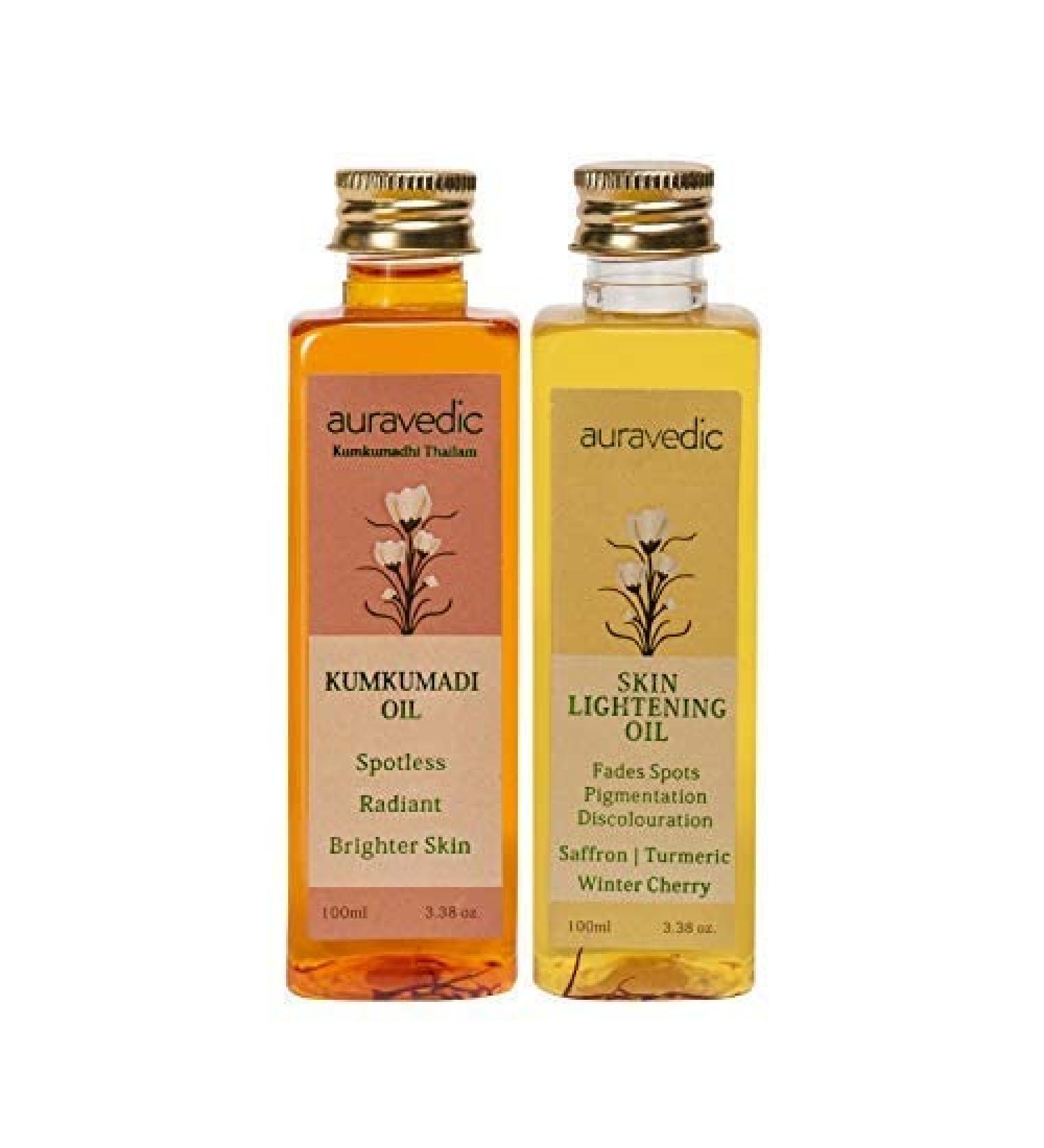 AURAVEDIC Skin Lightening & Kumkumadi Oil 100ml Duo for Radiant Skin - Buy Online on SooperMarket.com