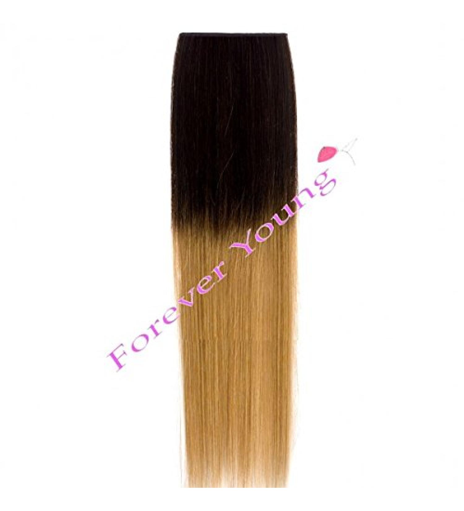 Forever Young UK Dip Dye Ombre 100% Human Hair Clip in Extensions Dark Brown to Golden Blonde 3/27# (20")