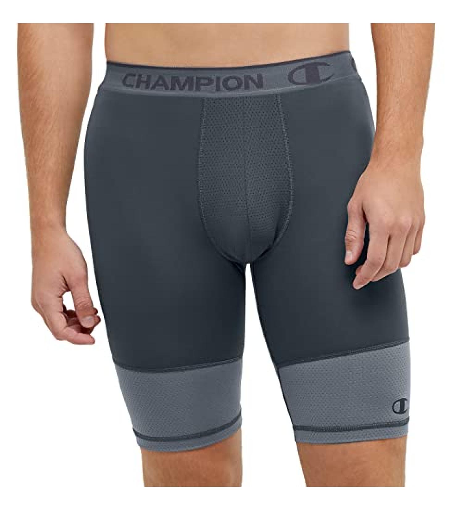 Champion Men's Total Support Pouch Compression Shorts - Wicking Sport Shorts (6 & 9 Options) - Large Size (9 Inches) - Stealth/Stormy Night C Logo - Buy Online on SooperMarket.com