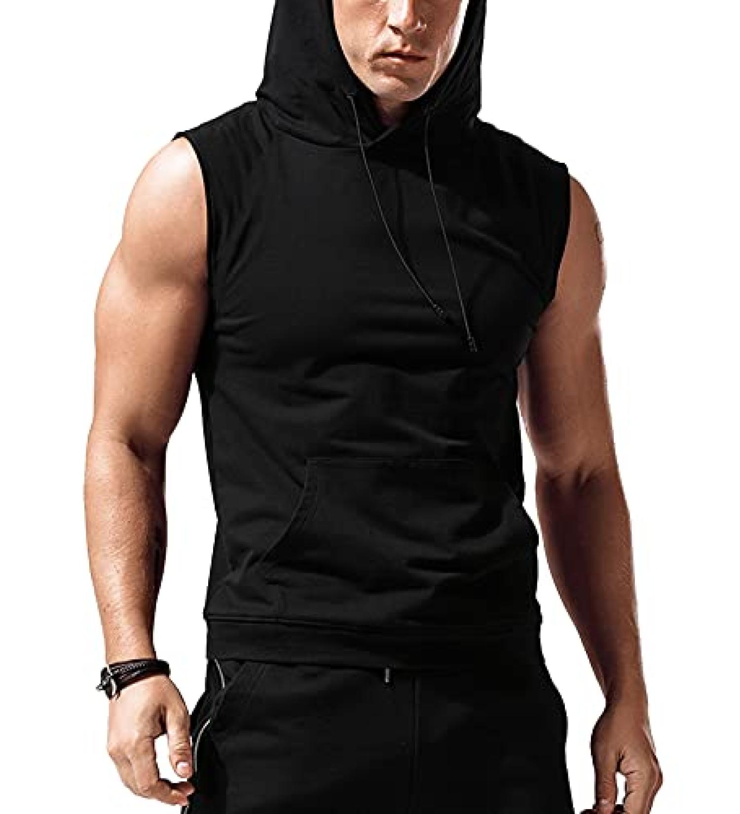 Babioboa Men's Sleeveless Workout Hooded Tank Top - Black, Medium - Buy Online on SooperMarket.com