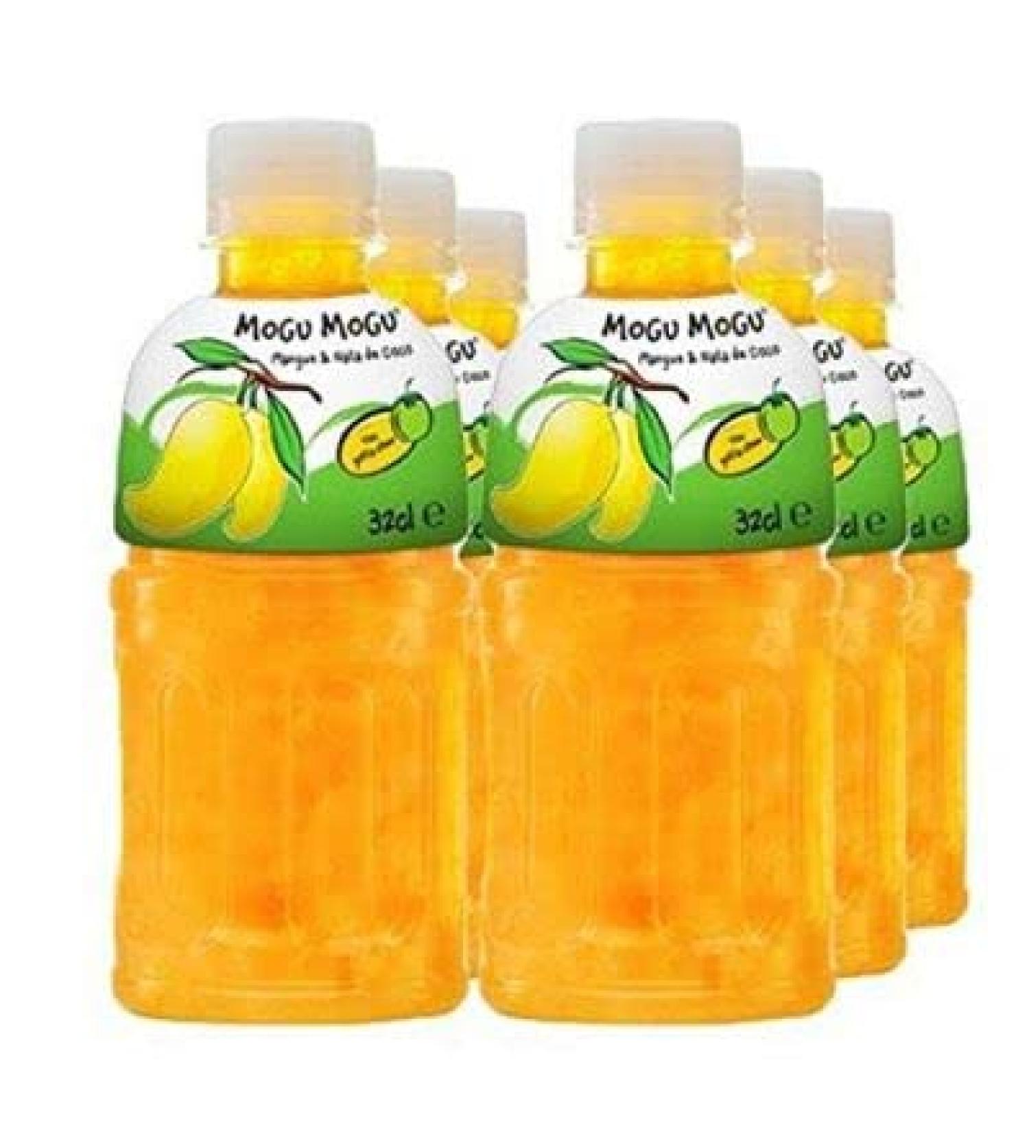 Mogu Mogu Mango Flavoured Drink with NATA de Coco (Gotta Chew) | On the Go Drink | Jelly Texture | Refreshing Taste | No Added Preservatives and Colours | 320ml x 6 Bottles