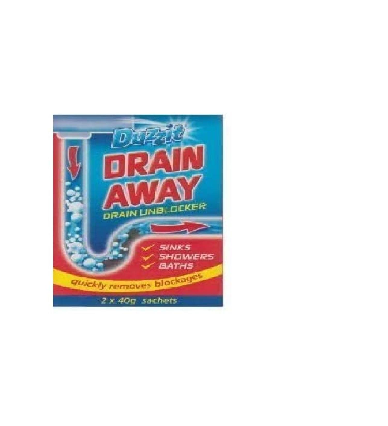 Duzzit Drain Away - 2 x 40 g Sachets Sinks Showers and Bath Drain Unblocker - Sachets Drain Away Kitchen Sink Opener- Quickly Removes Blockages ( Pack of 1)