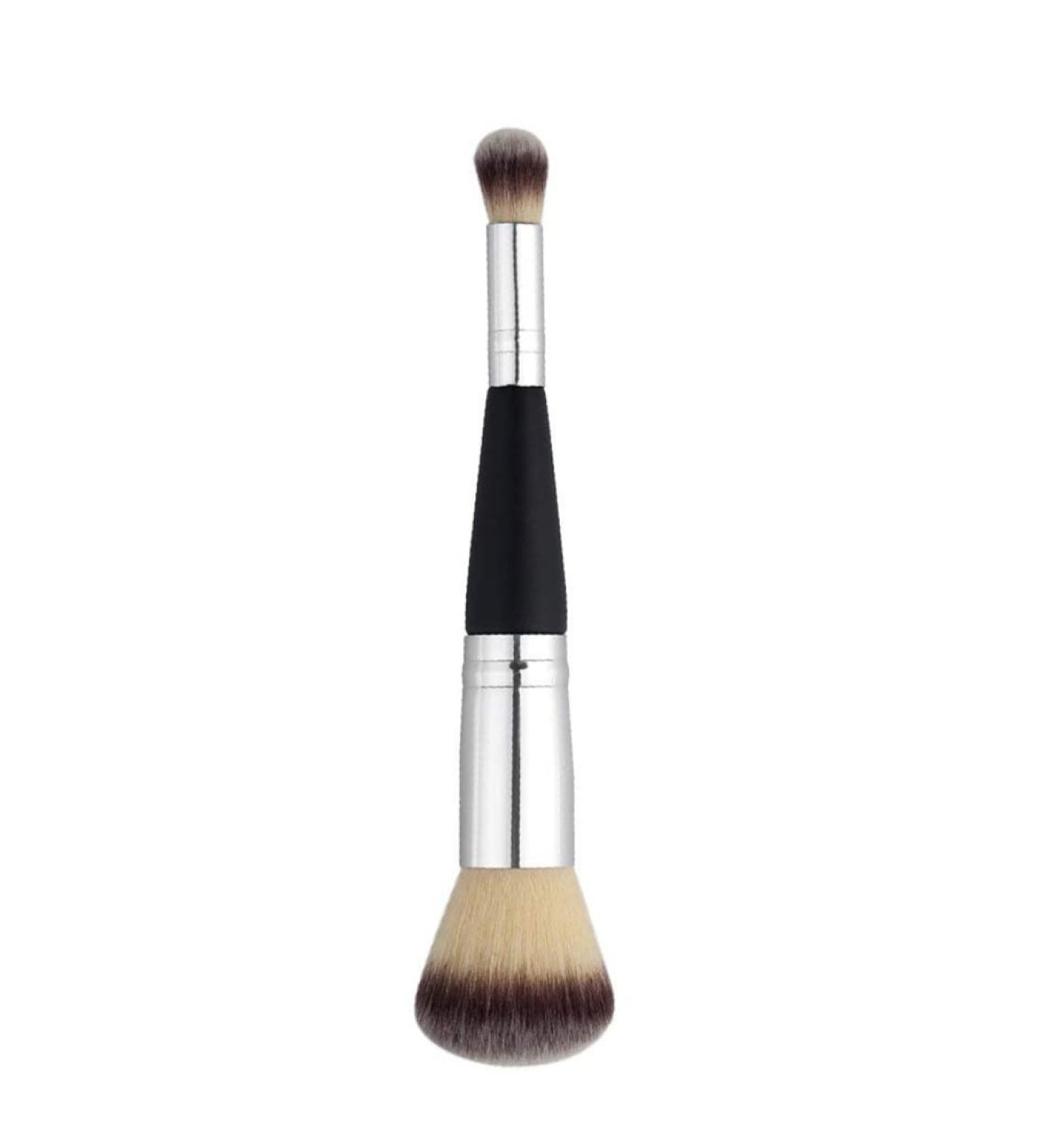 Multifunction Double Head Makeup Brush | Professional Wood Handle for Blush & Eye Powder | Smooth Application | Black & Silver - Buy Online on SooperMarket.com