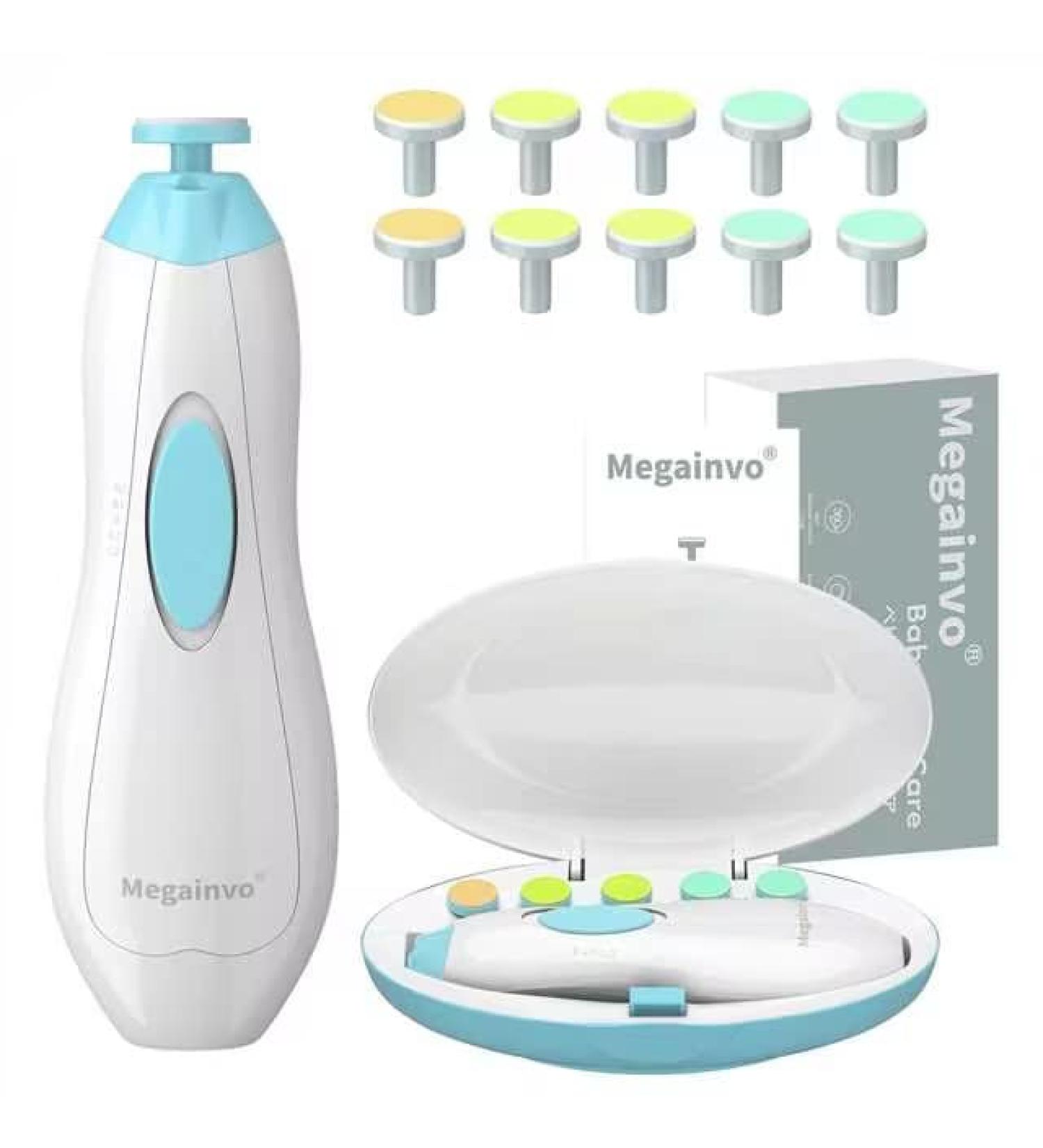 Baby Nail File Megainvo Electric Trimmer Set with LED Light - Safe for Newborns & Toddlers | Quiet Design, 10 Grinding Heads, Blue - Buy Online on SooperMarket.com