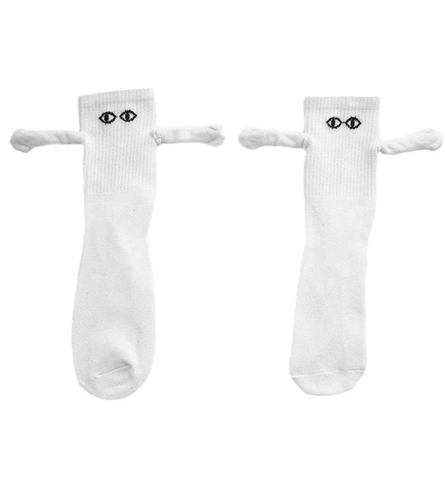 Novelty Magnetic Suction 3D Doll Couple Socks | Funny Holding Hands Design | Breathable Cotton | 1 Pair White - Buy Online on SooperMarket.com