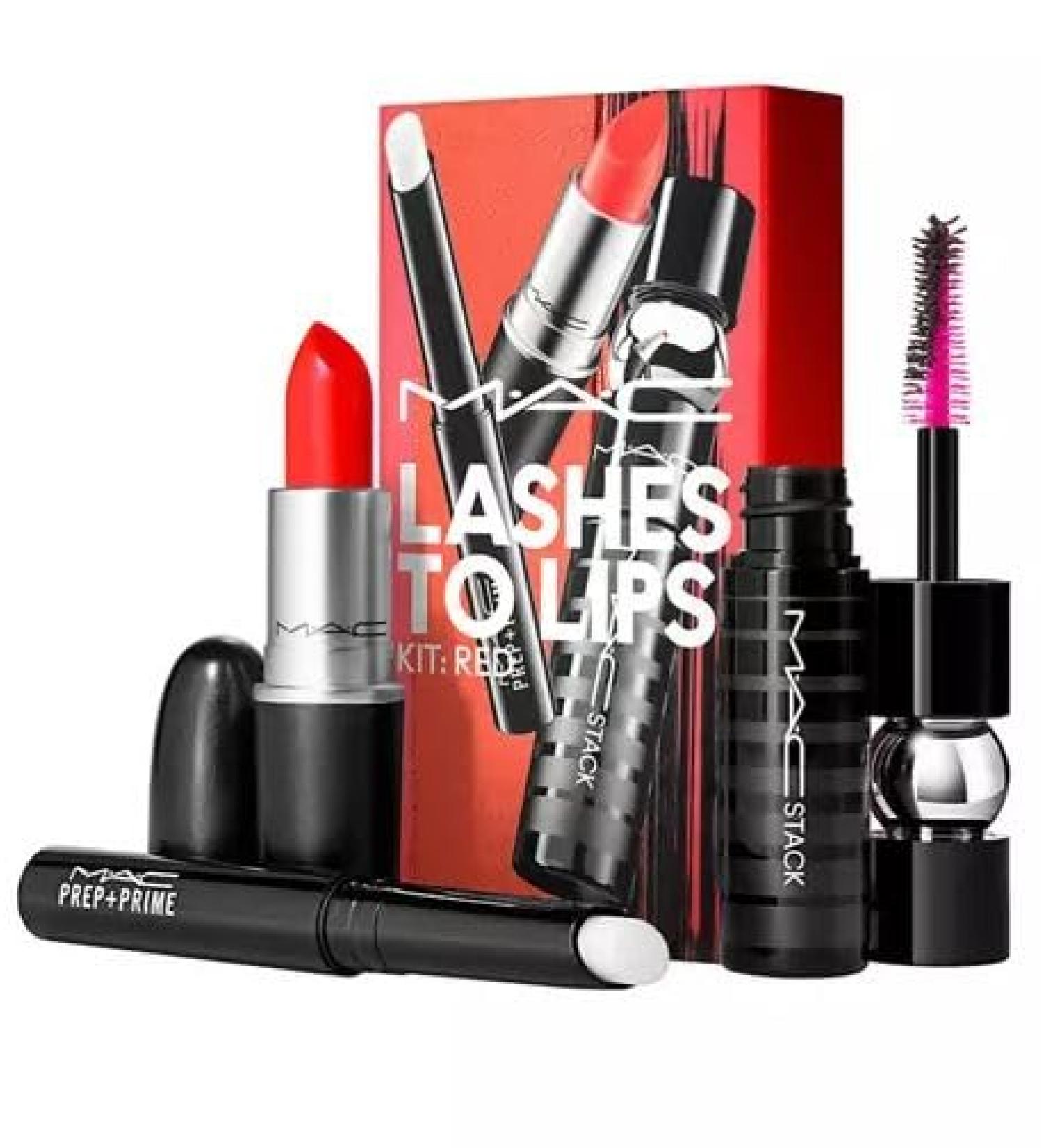 M.A.C Lashes To Lips Kit: Red - Lipstick (Lady Danger) Mascara (Black Stack) & Primer