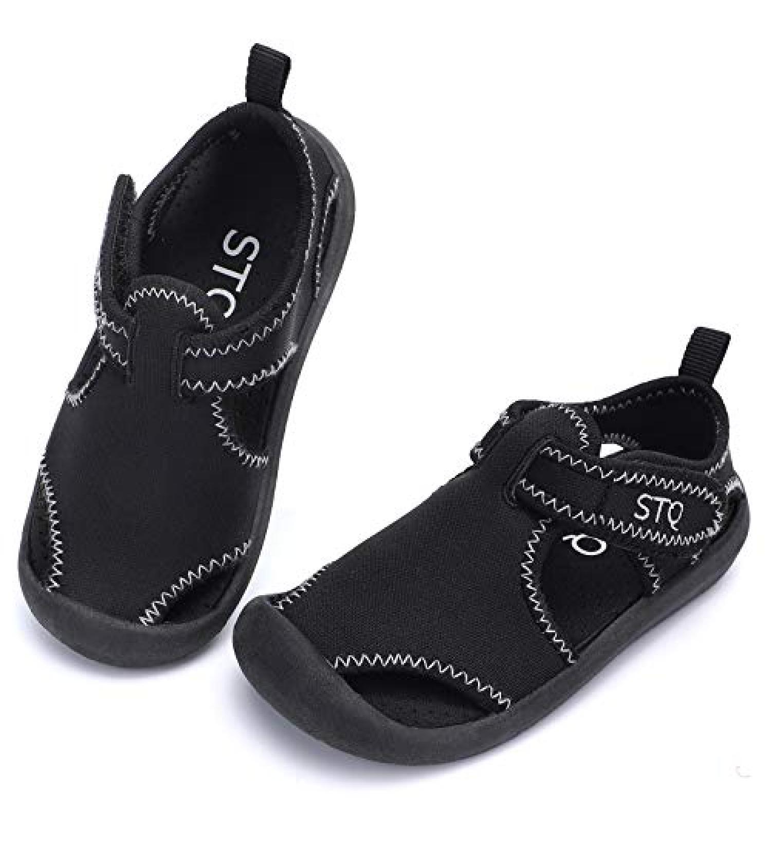 STQ Kids Water Shoes Quick-Dry Slip-On Sandals - Size 7 Toddler, All Black - Buy Online on SooperMarket.com