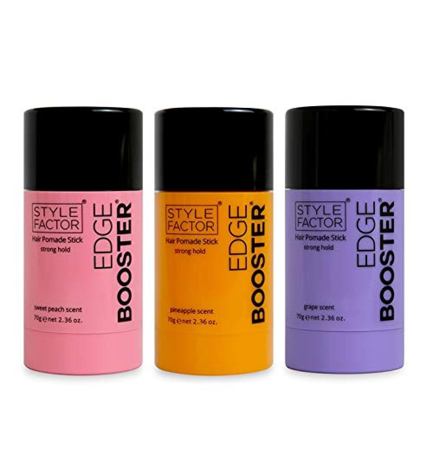 Style Factor Edge Booster Hair Pomade Stick Strong Hold Grape Pineapple Sweet Peach 2.36 oz (Get all 3)