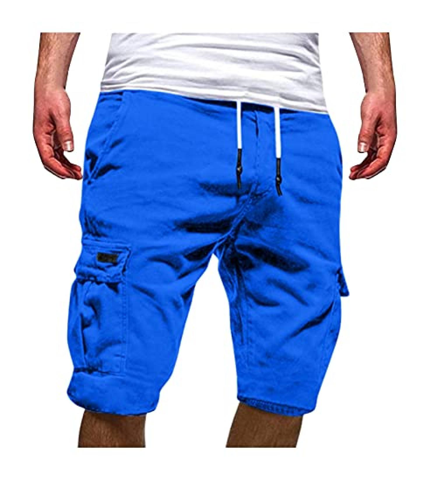 Men's Casual Cargo Shorts - Oversized Multi-Pocket Drawstring Shorts for Summer - Quick Dry, Blue, Size XL - Buy Online on SooperMarket.com