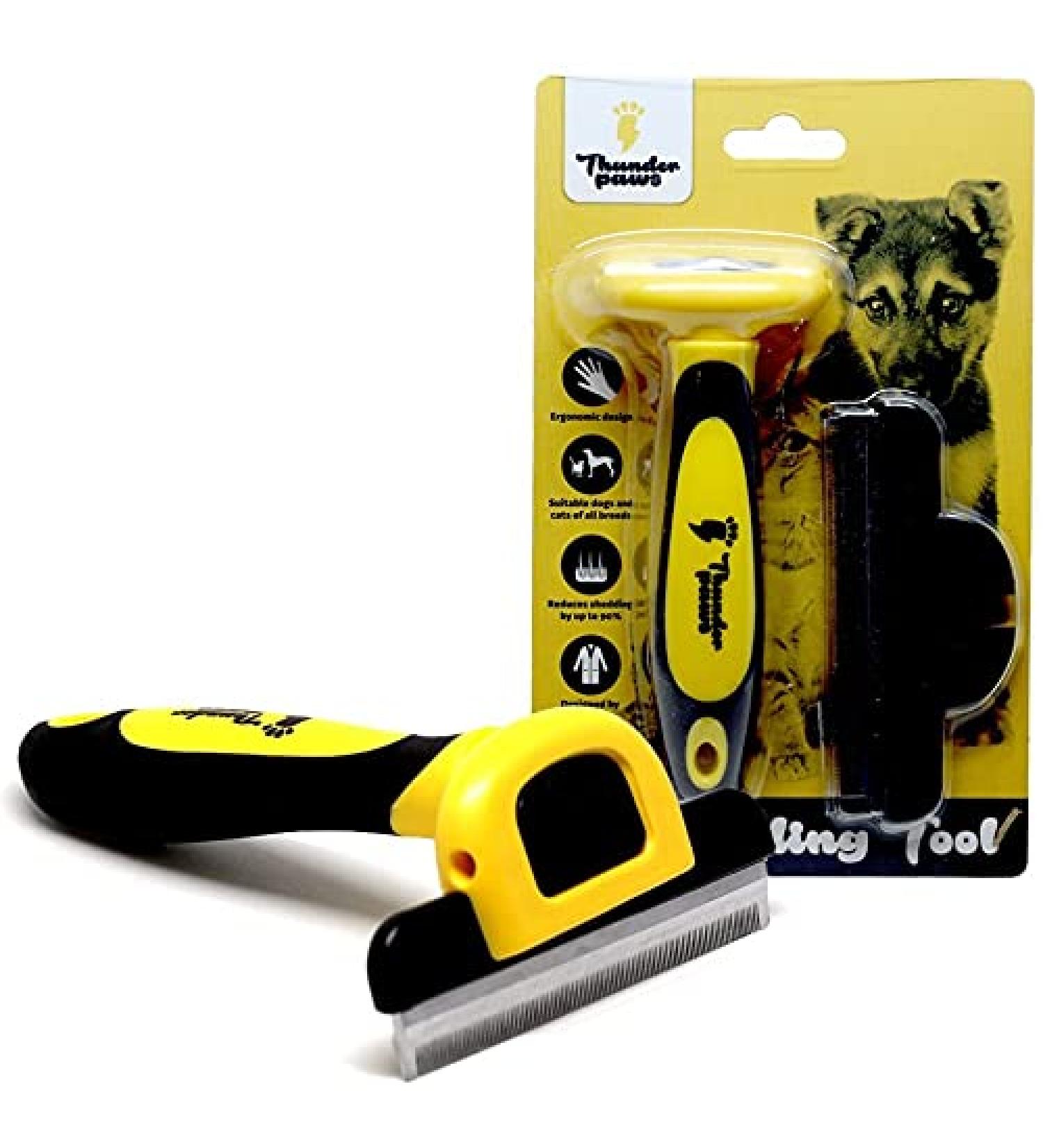 Thunderpaws Professional De-Shedding Tool for Dogs and Cats - Small to Large Breeds - Short or Long Hair - Yellow - Buy Online on SooperMarket.com