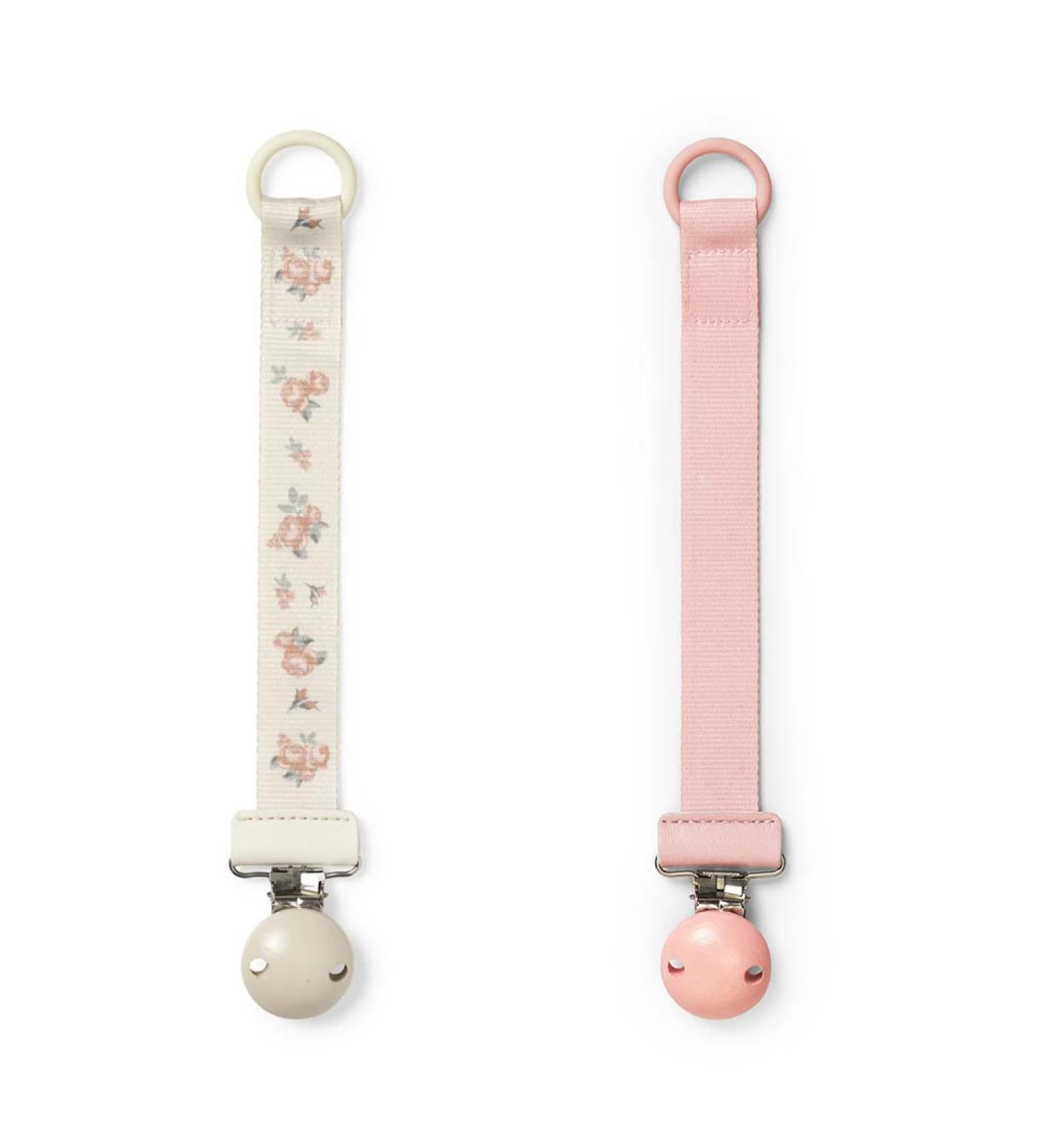 Elodie Details Pacifier Chain 2 Pack - Scandinavian Design for Baby Boys & Girls | Fabric & Wood Clip | Universal Silicone Ring | Autumn Rose & Candy Pink - Buy Online on SooperMarket.com