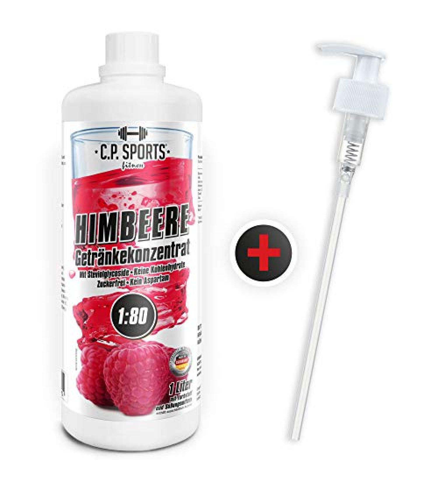 C.P. Sports Sugar-Free Beverage Syrup - Raspberry Flavor for Mineral Drinks | 1L Concentrate with Pump Dispenser | Vitamin-Rich Sports Drink Mix - Buy Online on SooperMarket.com