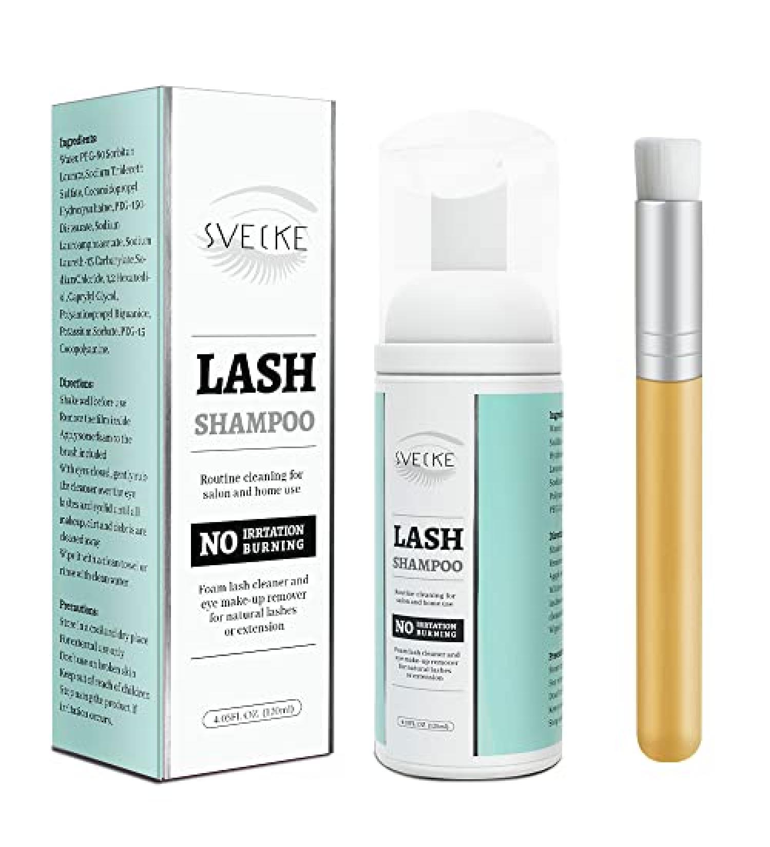 Eyelash Extension Shampoo 120ml & Brush - Gentle Foam Cleanser for Natural Lashes, Paraben & Sulfate Free - Ideal for Salon and Home Use - Buy Online on SooperMarket.com