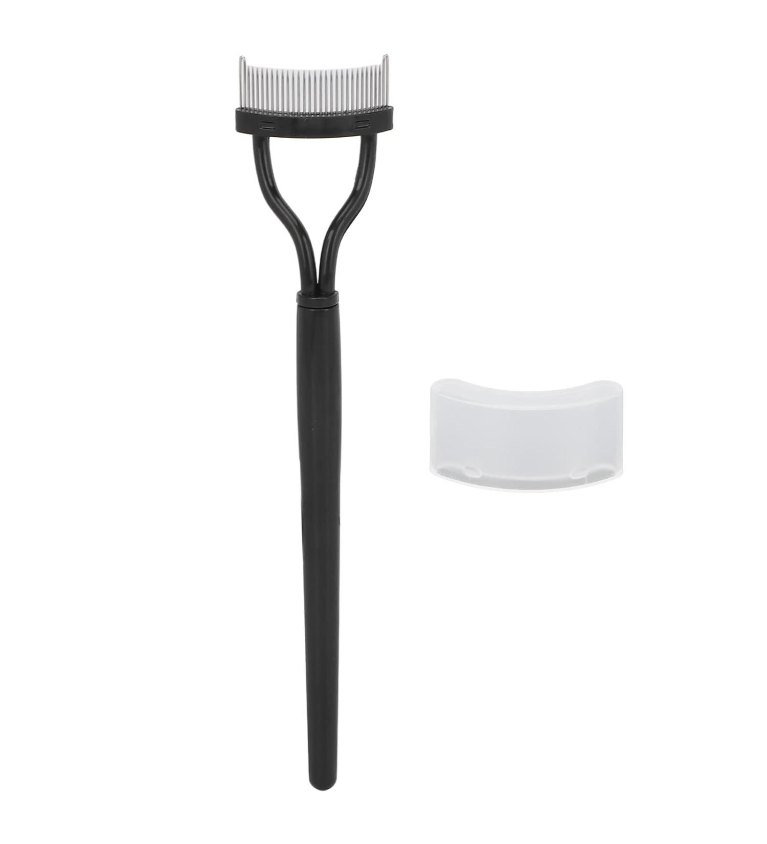 Verdant Touch Eyelash Brush Stainless Steel Eyelash Comb Curved Design Separate Cover Black Straight HandleBeauty Care - Buy Online on SooperMarket.com