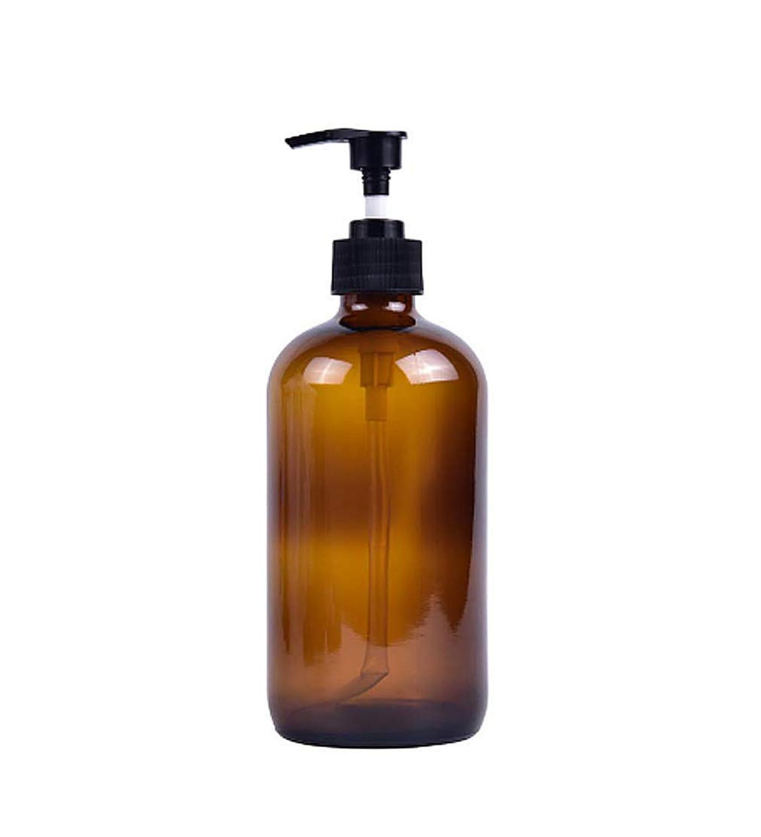 500ml Refillable Bernstein Glass Shampoo & Shower Gel Bottle with Plastic Pump - Ideal Packaging for Cosmetics & Bathroom Soaps - Buy Online on SooperMarket.com