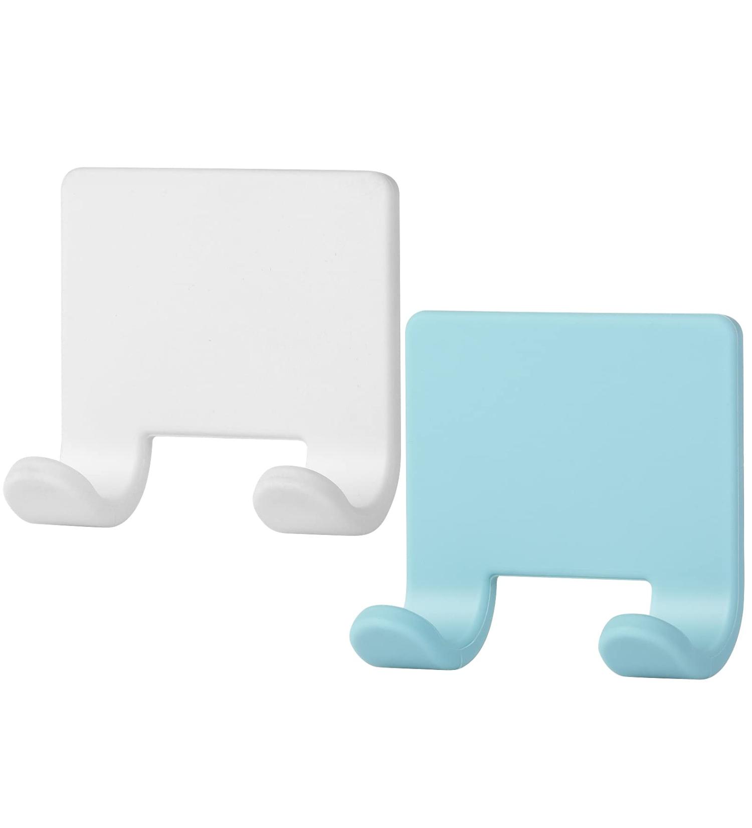 Vanzavanzu Razor Plane Holder for Shower Wall - 2 Pack Adhesive Hooks for Hairbrush & Towel - Waterproof Silicone Bathroom Organizer - Blue & White - Buy Online on SooperMarket.com