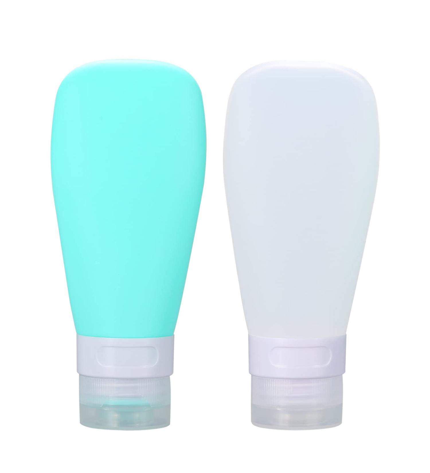 2-Pack Travel Silicone Bottles Set - Wasteland-Proof Refillable Containers with Carrying Bag - Mini 90ml Shampoo & Lotion Bottle - Green & White - Buy Online on SooperMarket.com