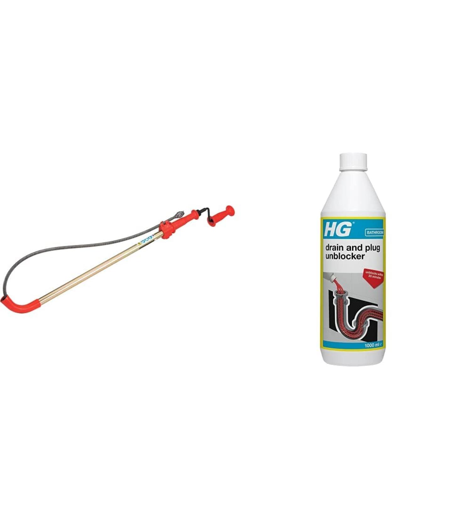 RIDGID 56658 Model K-6P Toilet Auger with Bulb Head & HG Plug Hole & Drain Unblocker by HG Cleaning Products + Hole & Drain Unblocker 1Litre - Buy Online on SooperMarket.com