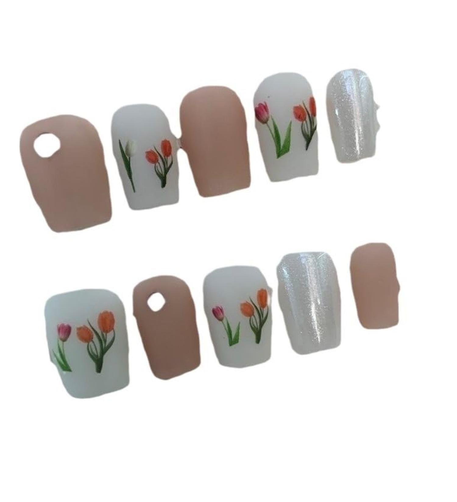 Handmade Wearing Nail Spring Tulip Fresh Scrub Nail Enhancement Removable and Reusable False Nails (Color : A Size : L) 1 count (Pack of 1) A - Buy Online on SooperMarket.com