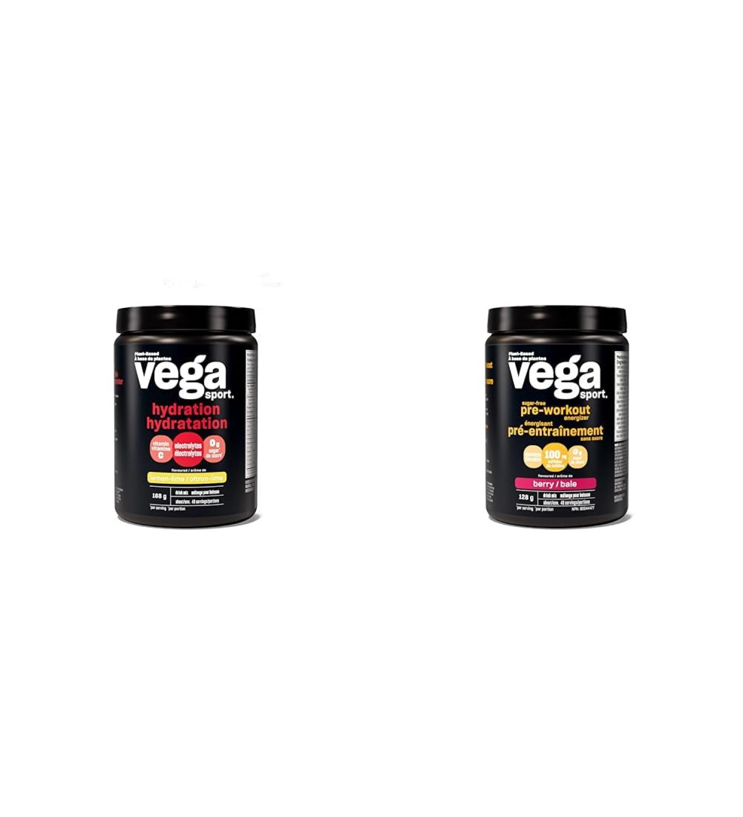 Vega Sport Hydration Electrolyte Powder + Vega Sport Sugar Free Pre-Workout Energizer | Vegan Keto Friendly Non-GMO - Buy Online on SooperMarket.com