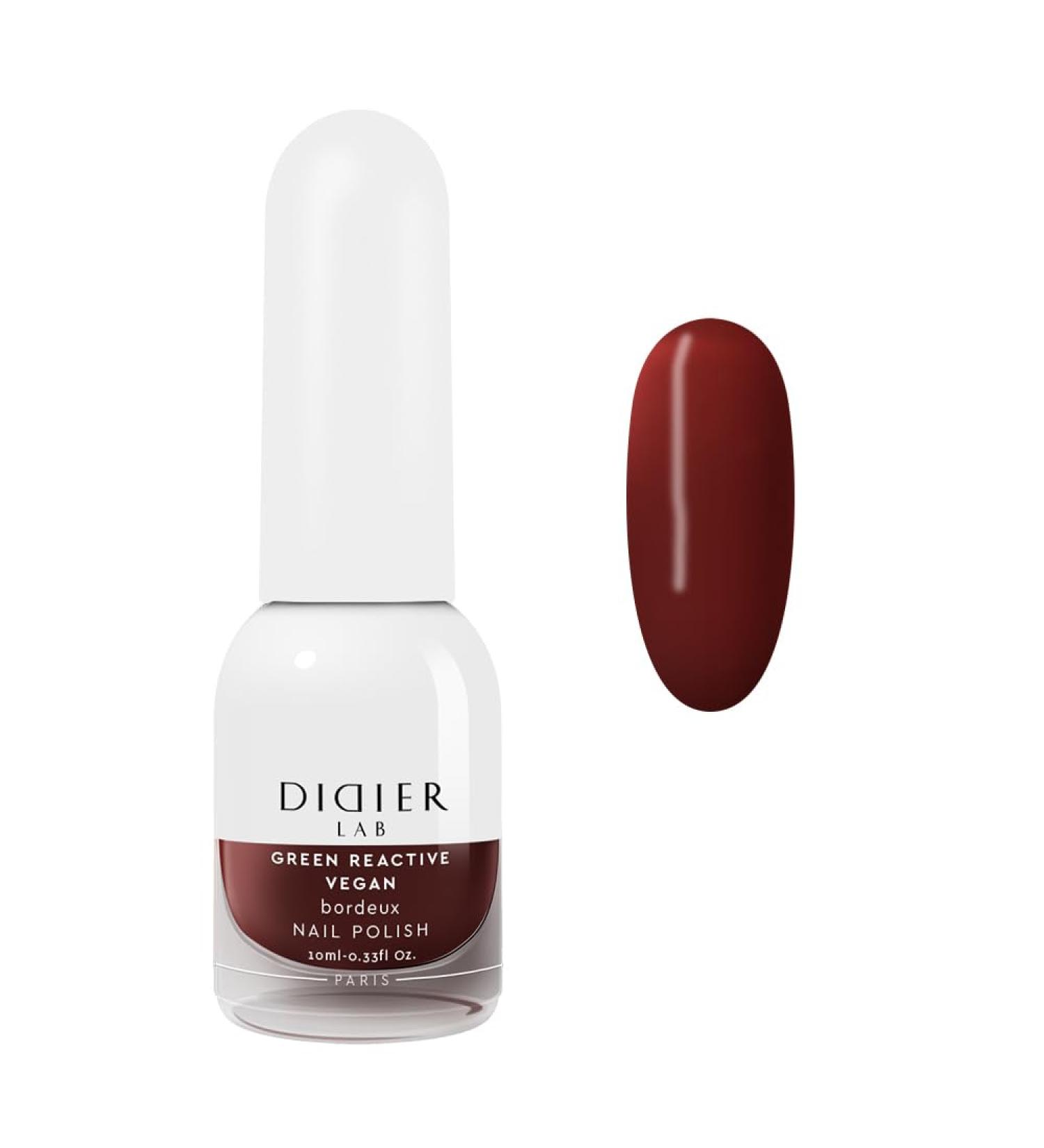 DIDIER LAB Green Reactive - Bordeux - Vegan Nail Varnish - Long Lasting Nail Polish - Hema Free - Cruelty Free - 25 Free Formula - Non Toxic Nail Polish - Maroon Nail Polish - 10ml - Buy Online on SooperMarket.com
