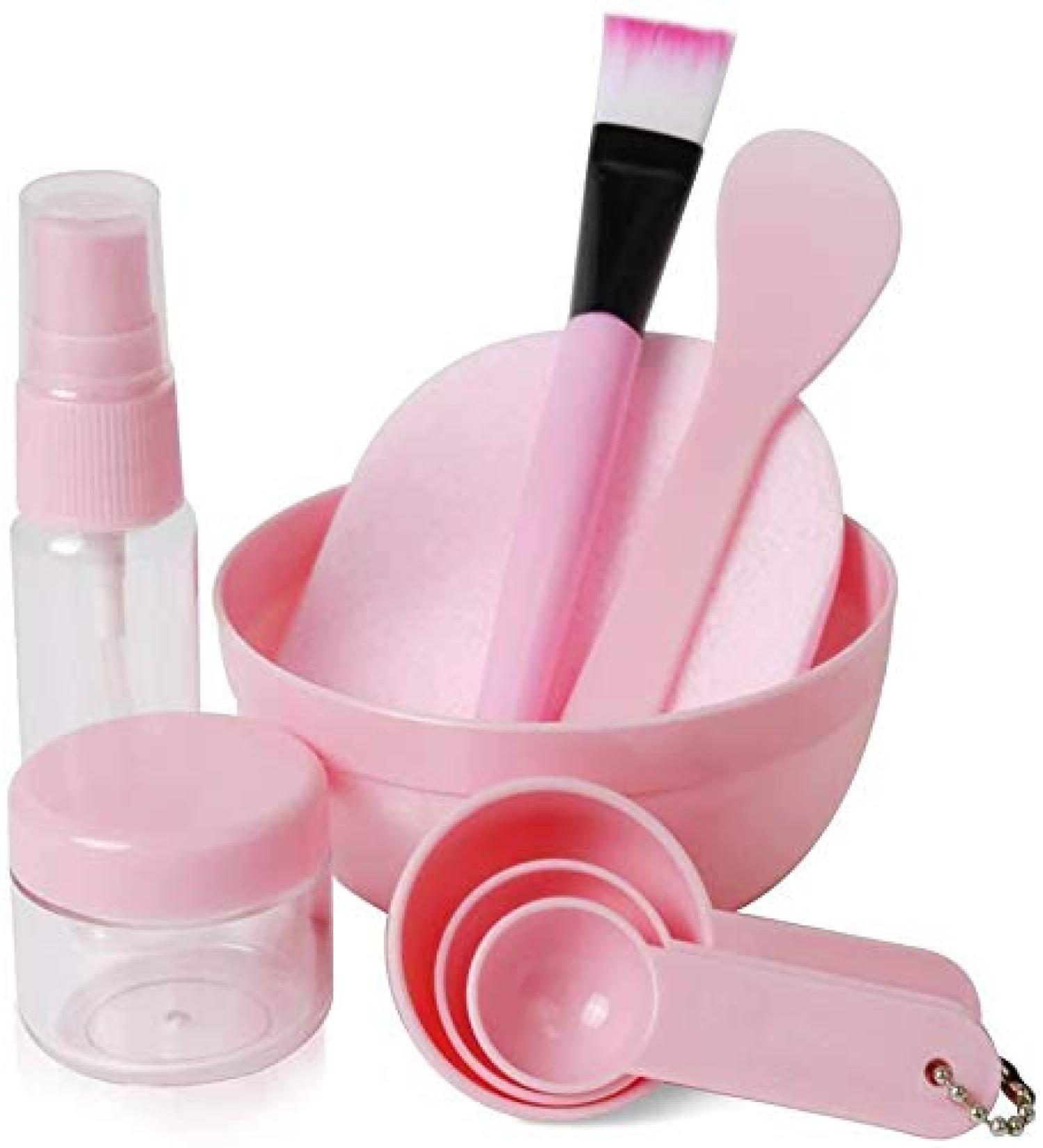 Facial Care Mask Mixing Tool Sets Bowl Stick Brush Gauge Cleaning Mat 9 in 1 Set Pink - Buy Online on SooperMarket.com