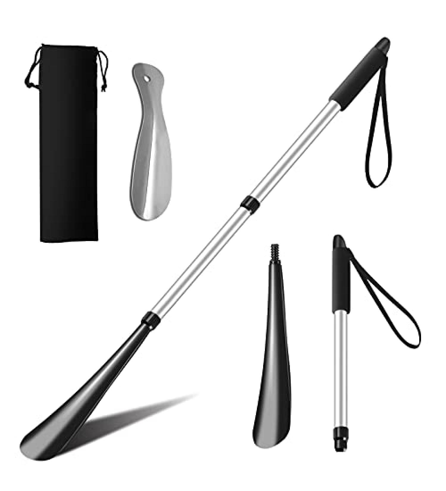 2 PCS Shoe Horn Set for Seniors - Telescopic Long Handle & Metal Short Shoe Horn - Silver - Buy Online on SooperMarket.com