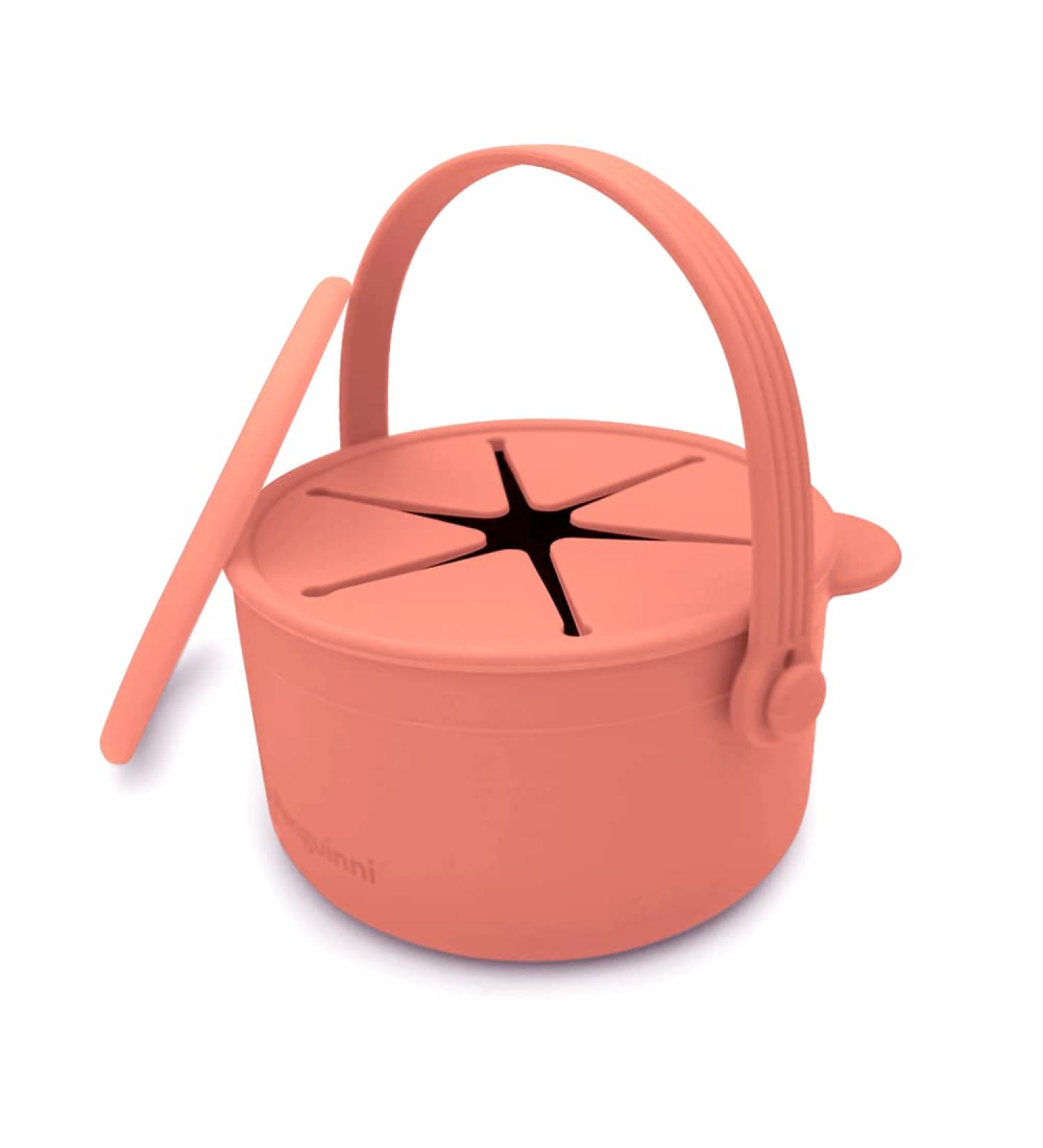 MYINNI Penguinni Spill Proof Snack Cup for Toddlers - Travel-Friendly with Lid | No Spill Snack Catcher with Bucket Handle | Octopus Orange - Buy Online on SooperMarket.com